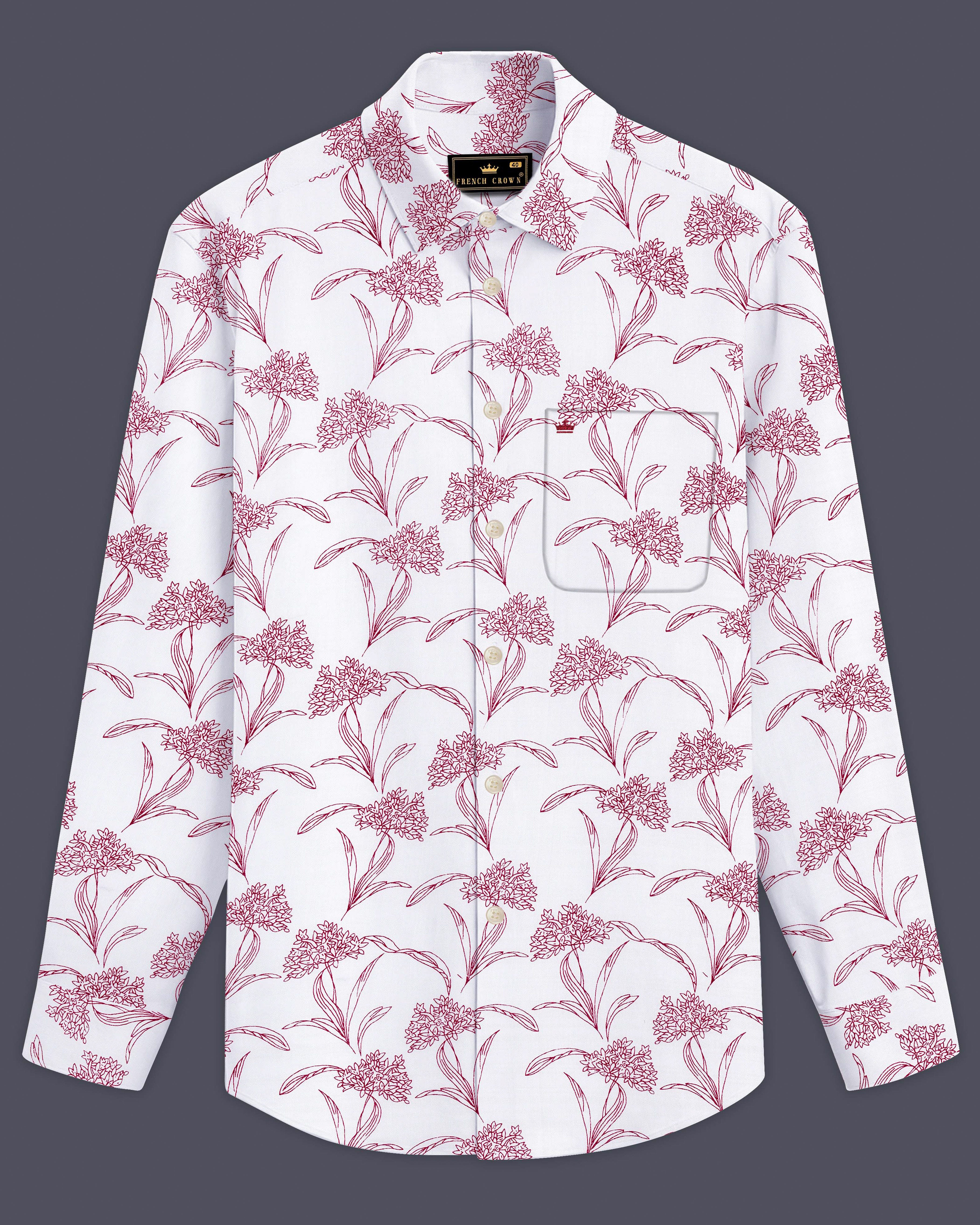 Crimson-Bright White with Cordovan Maroon Floral Printed Lightweight Premium Cotton Casual Shirt