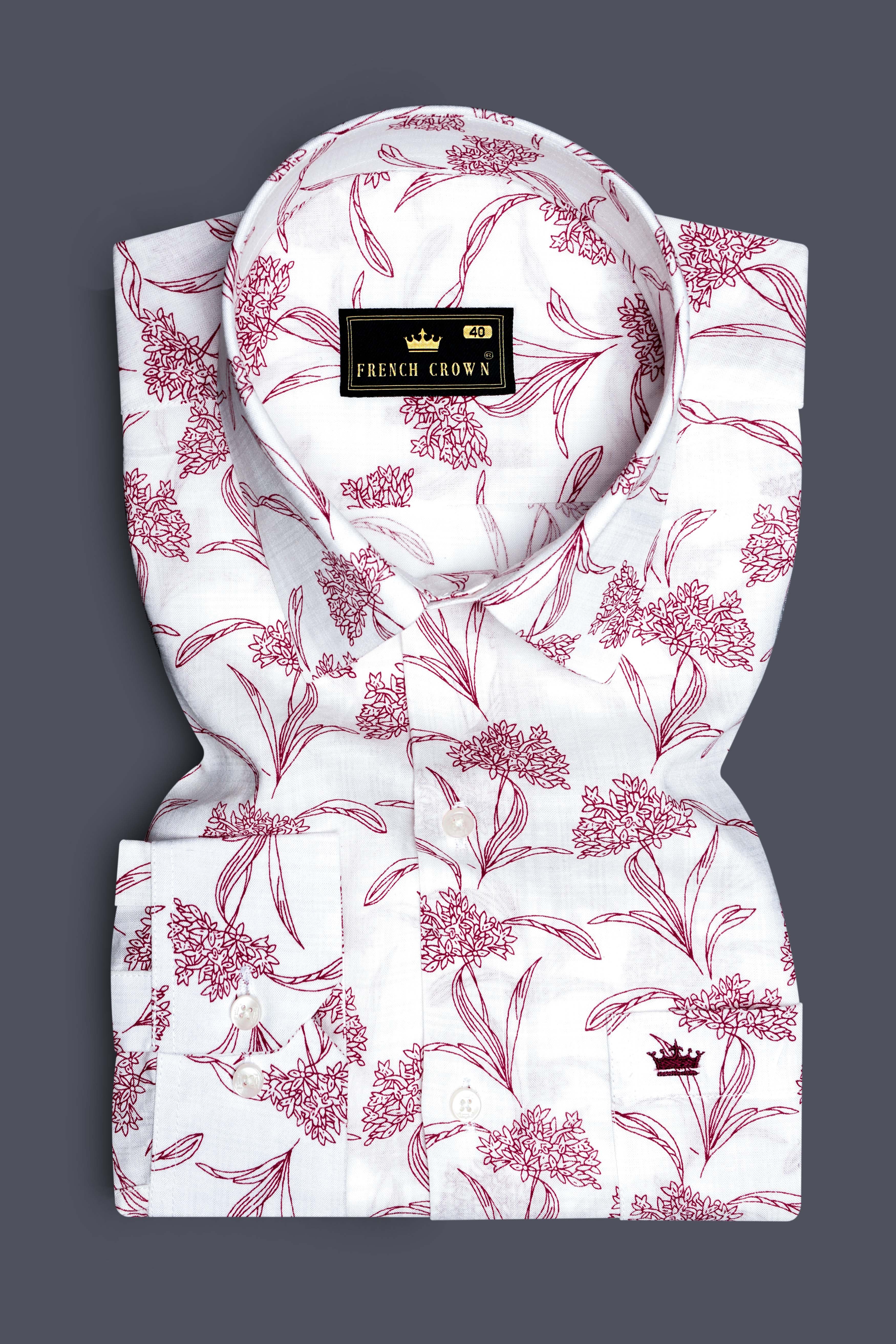 Crimson-Bright White with Cordovan Maroon Floral Printed Lightweight Premium Cotton Casual Shirt