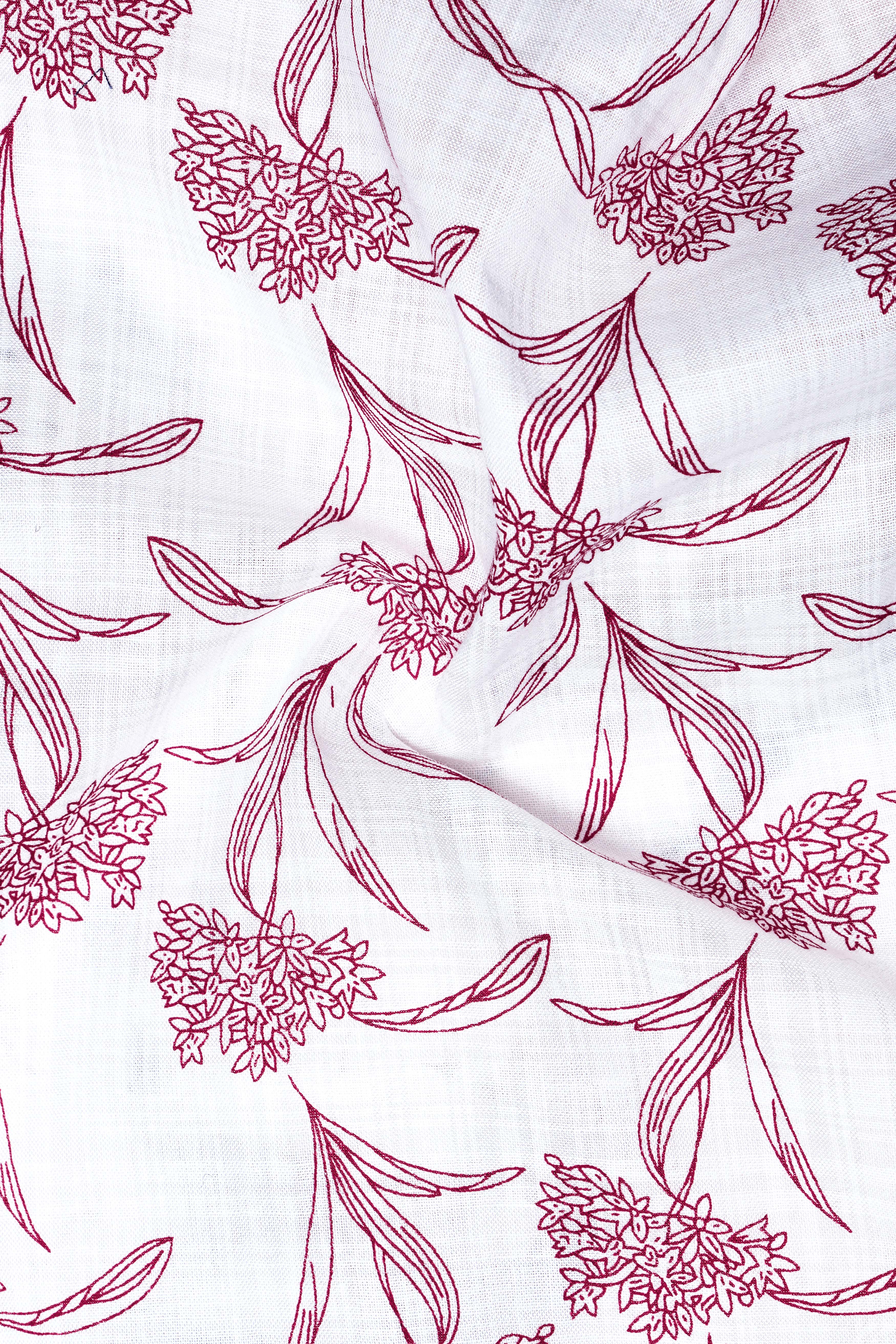 Crimson-Bright White with Cordovan Maroon Floral Printed Lightweight Premium Cotton Casual Shirt