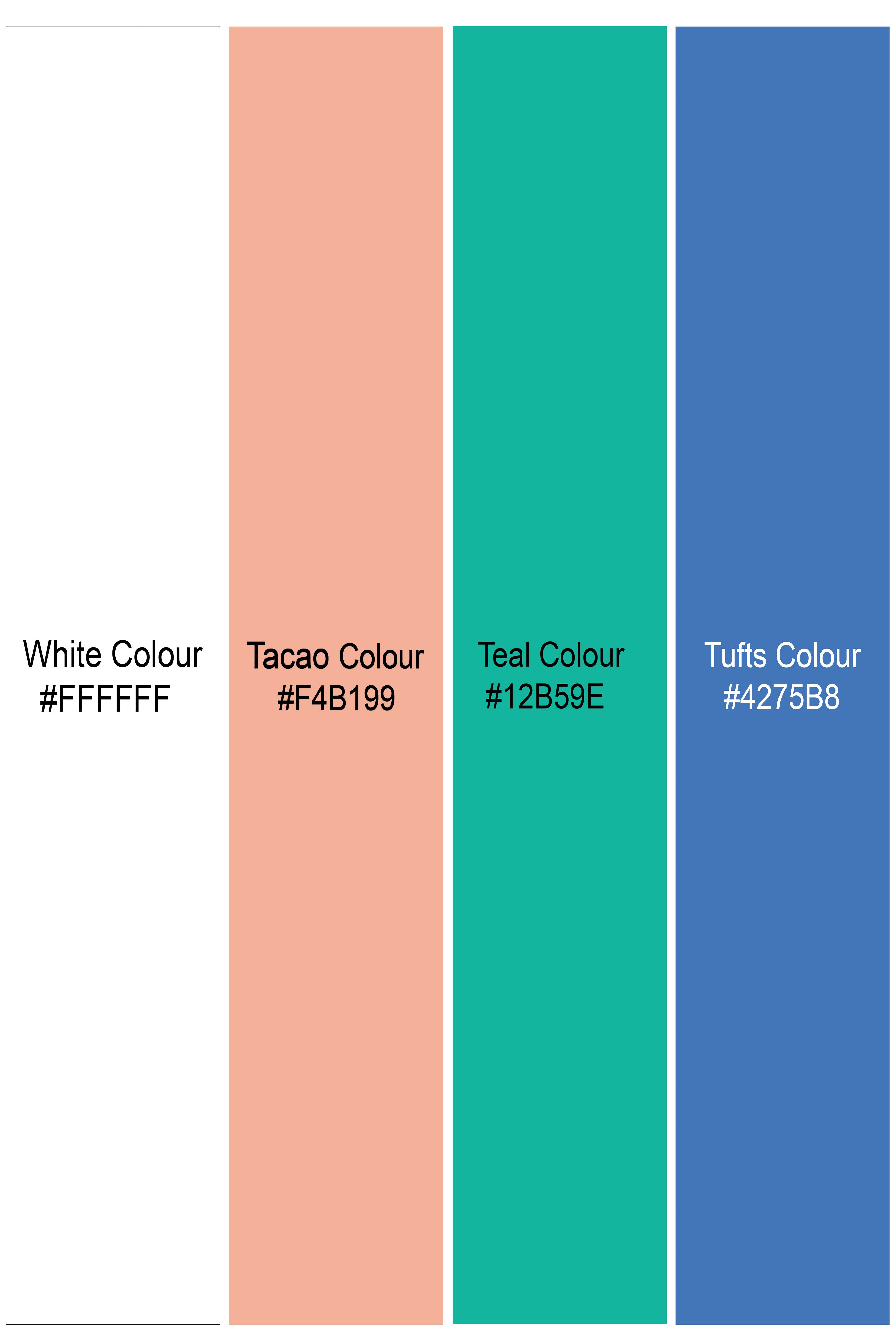 Rosé Whisper-Bright White with Tacao Peach Rose Printed Lightweight Premium Cotton Multicolor Casual Shirt