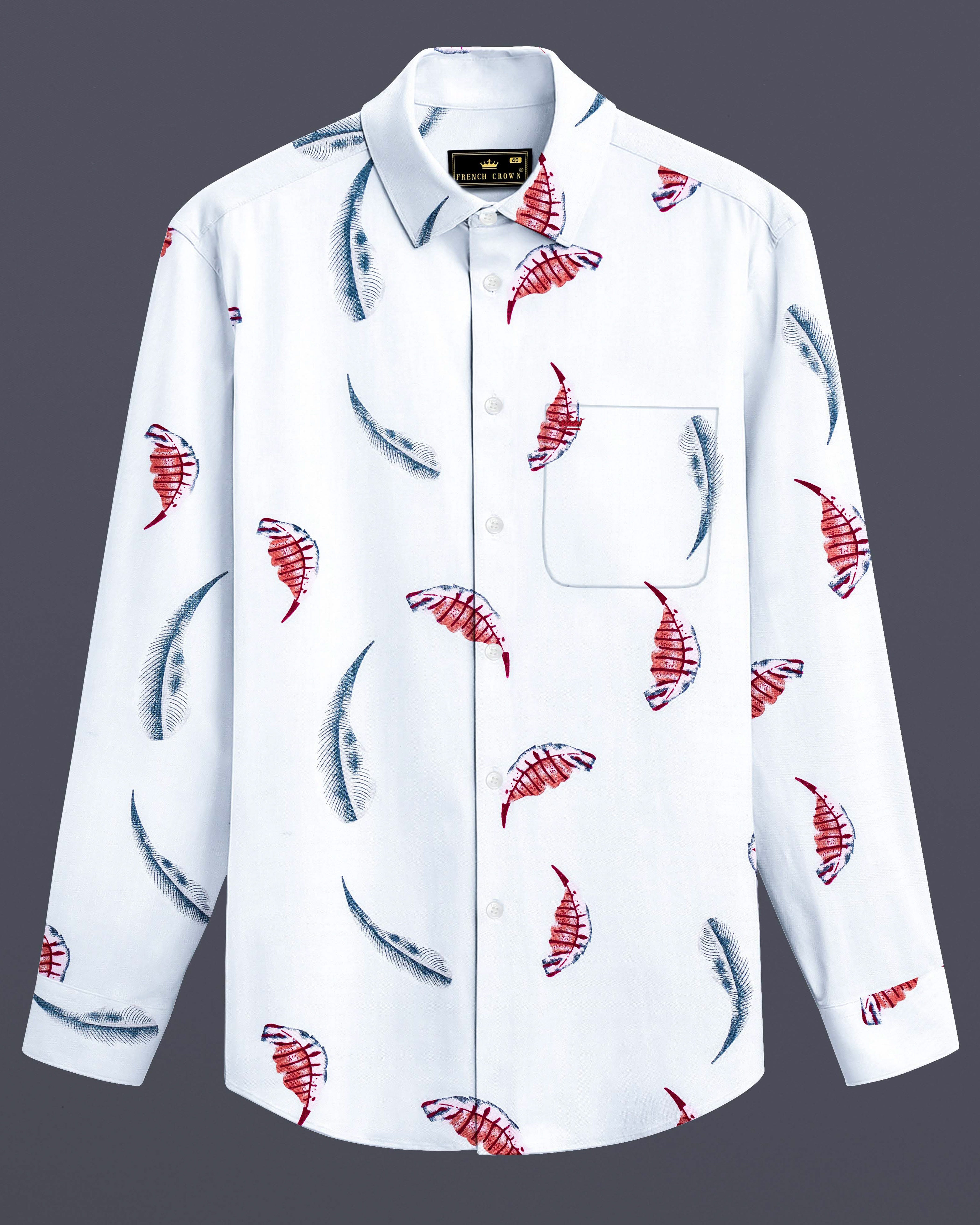 Alpine Leaf-Bright White Leaves Printed Lightweight Premium Cotton Casual Shirt