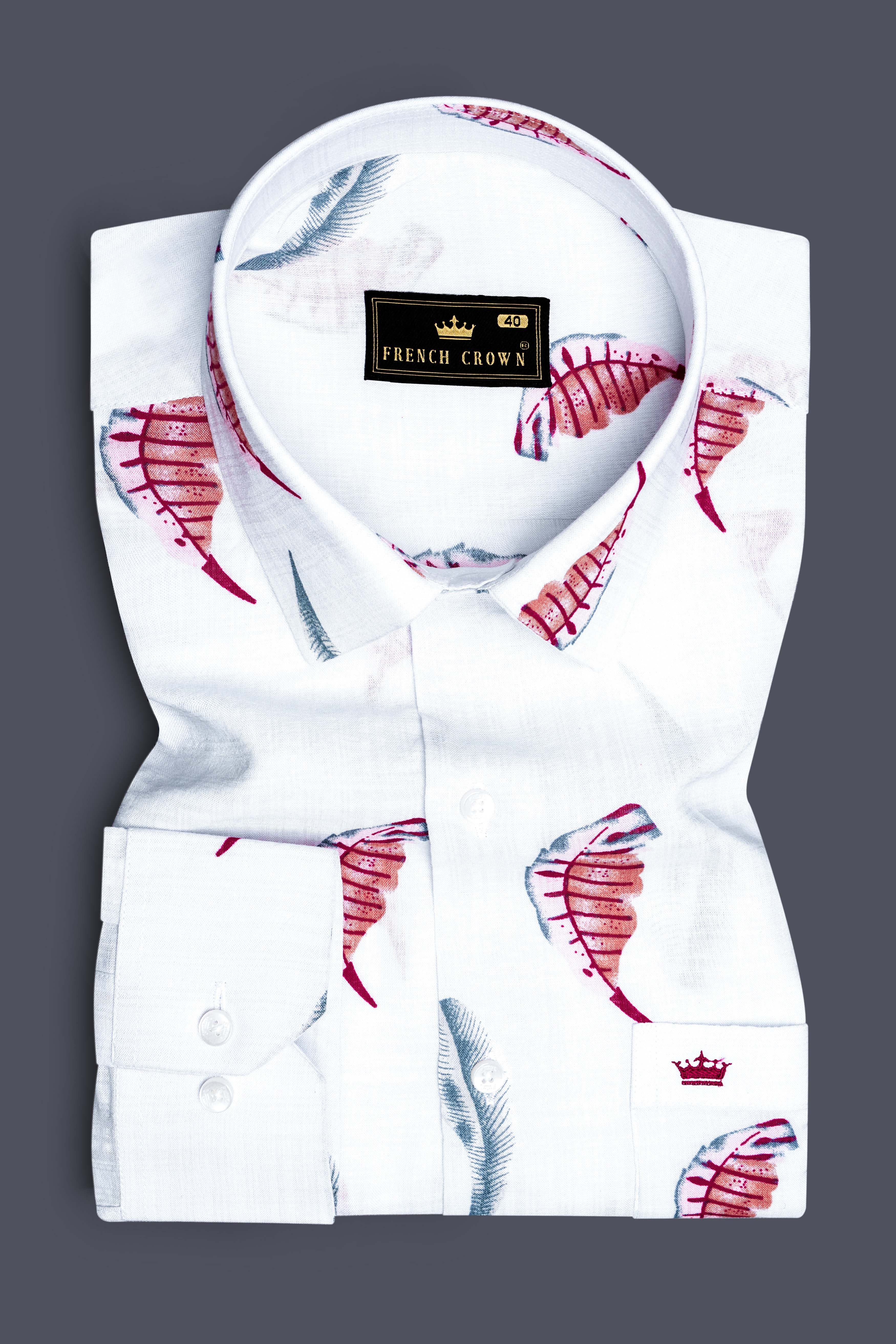 Alpine Leaf-Bright White Leaves Printed Lightweight Premium Cotton Casual Shirt