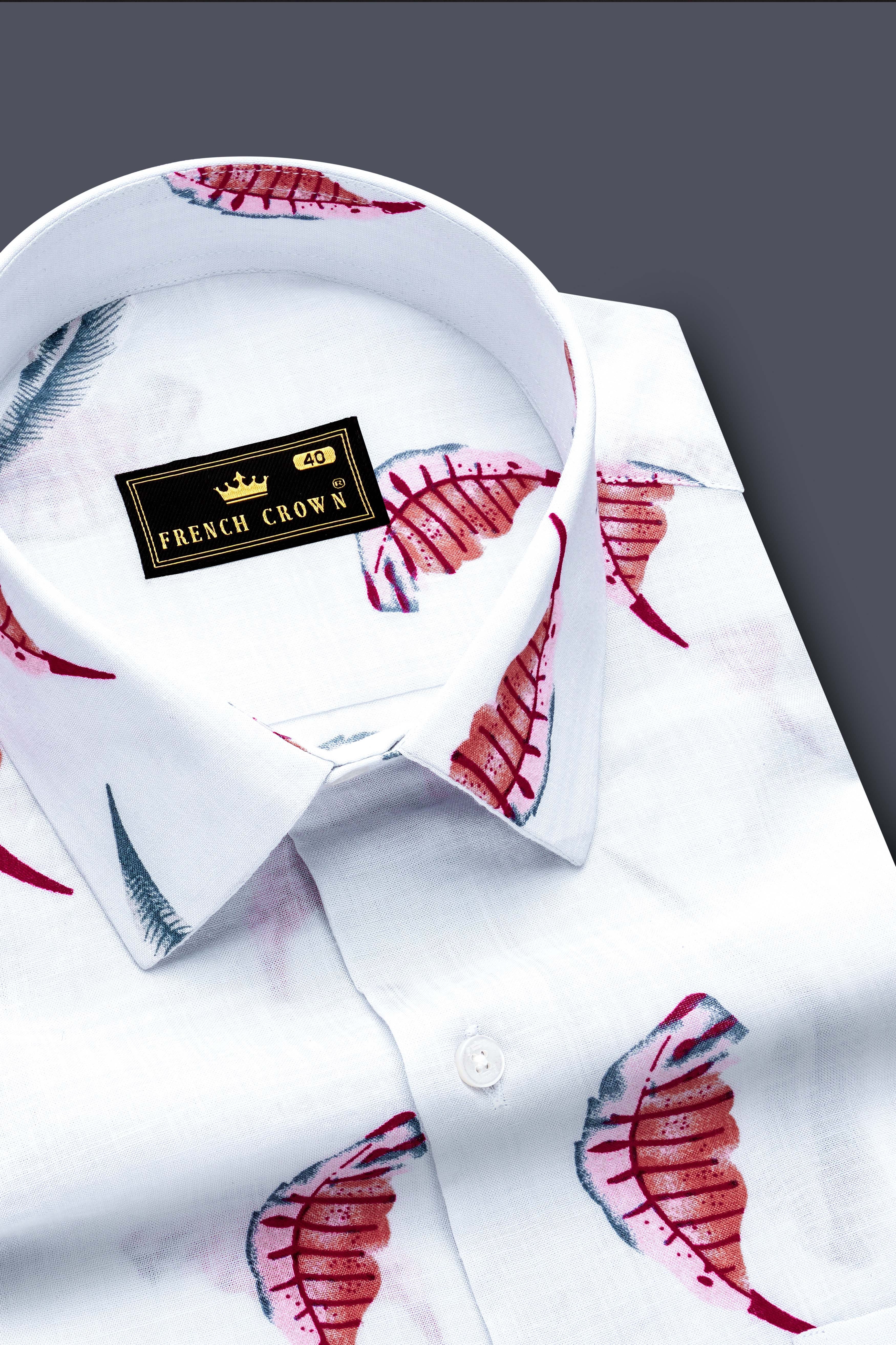Alpine Leaf-Bright White Leaves Printed Lightweight Premium Cotton Casual Shirt