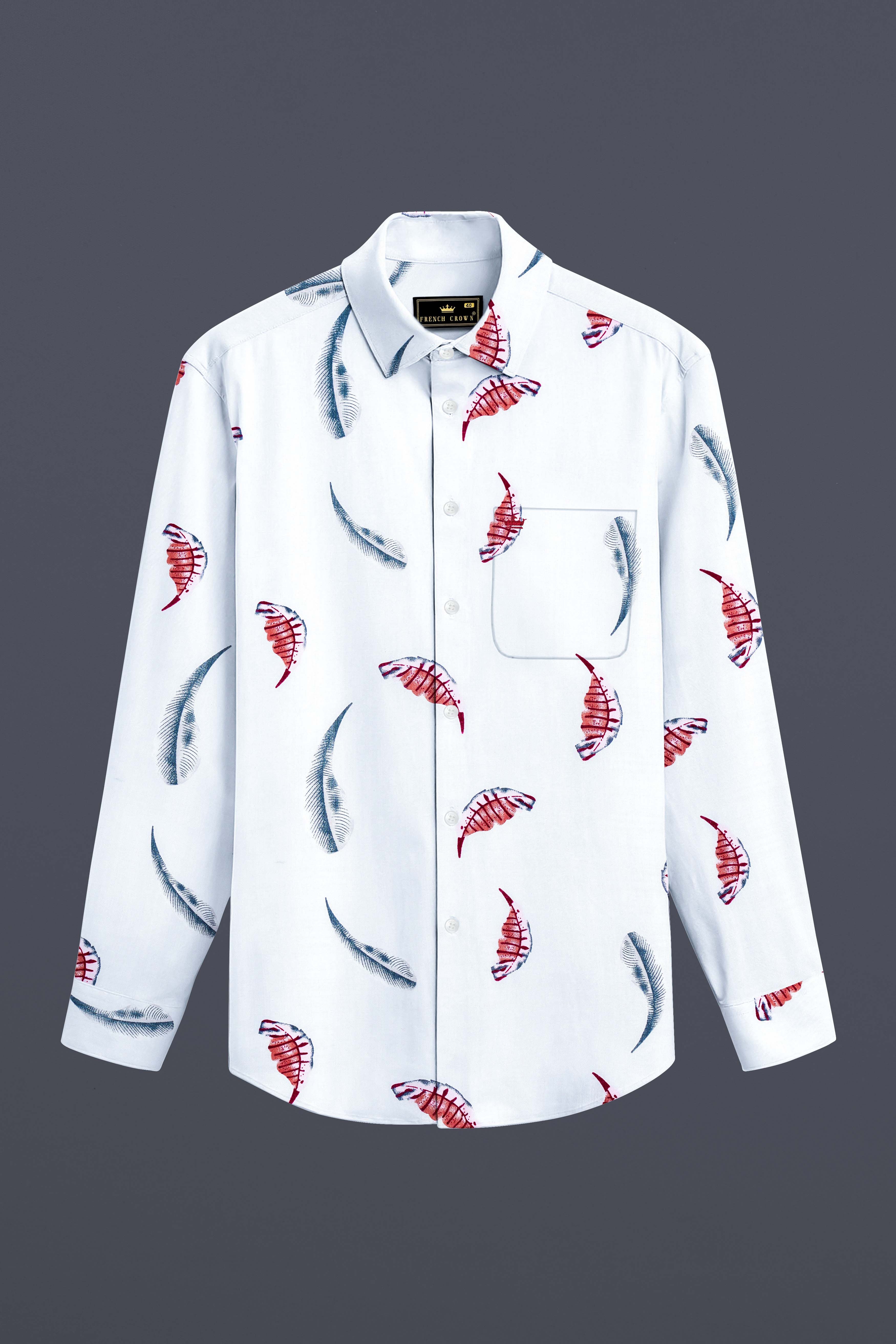 Alpine Leaf-Bright White Leaves Printed Lightweight Premium Cotton Casual Shirt