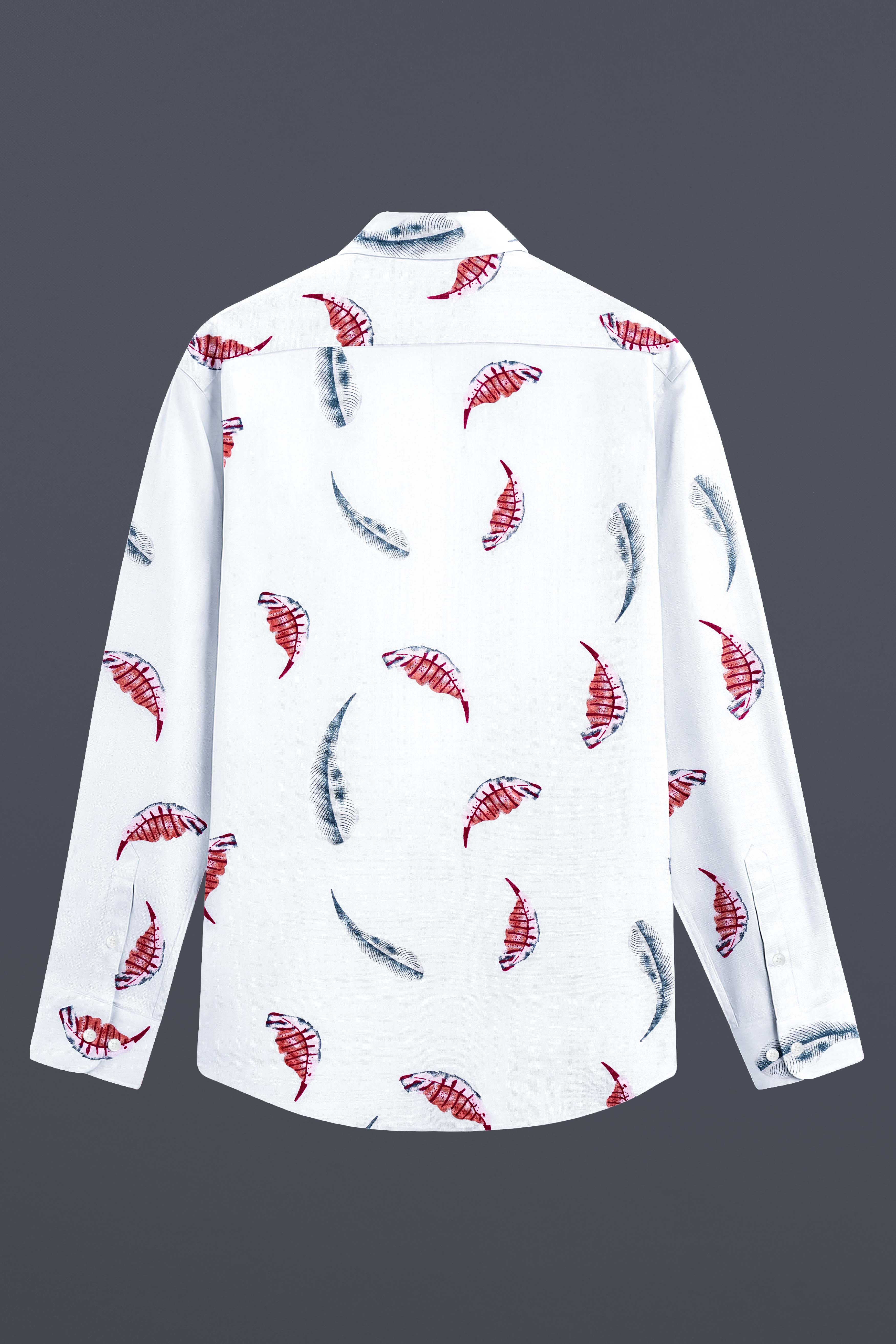 Alpine Leaf-Bright White Leaves Printed Lightweight Premium Cotton Casual Shirt