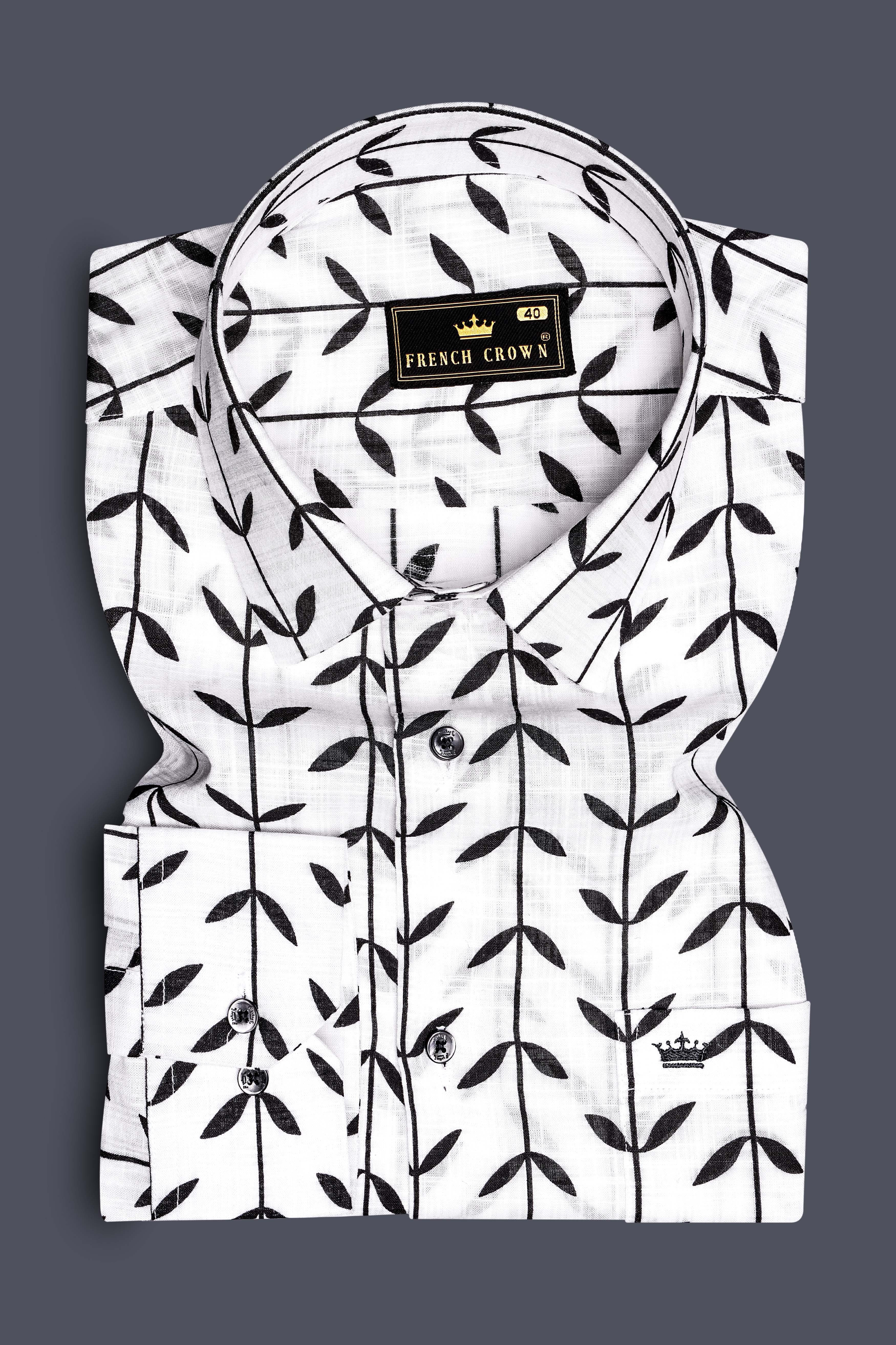 Monochrome Muse-Bright White and Black Printed Lightweight Premium Cotton Casual Shirt