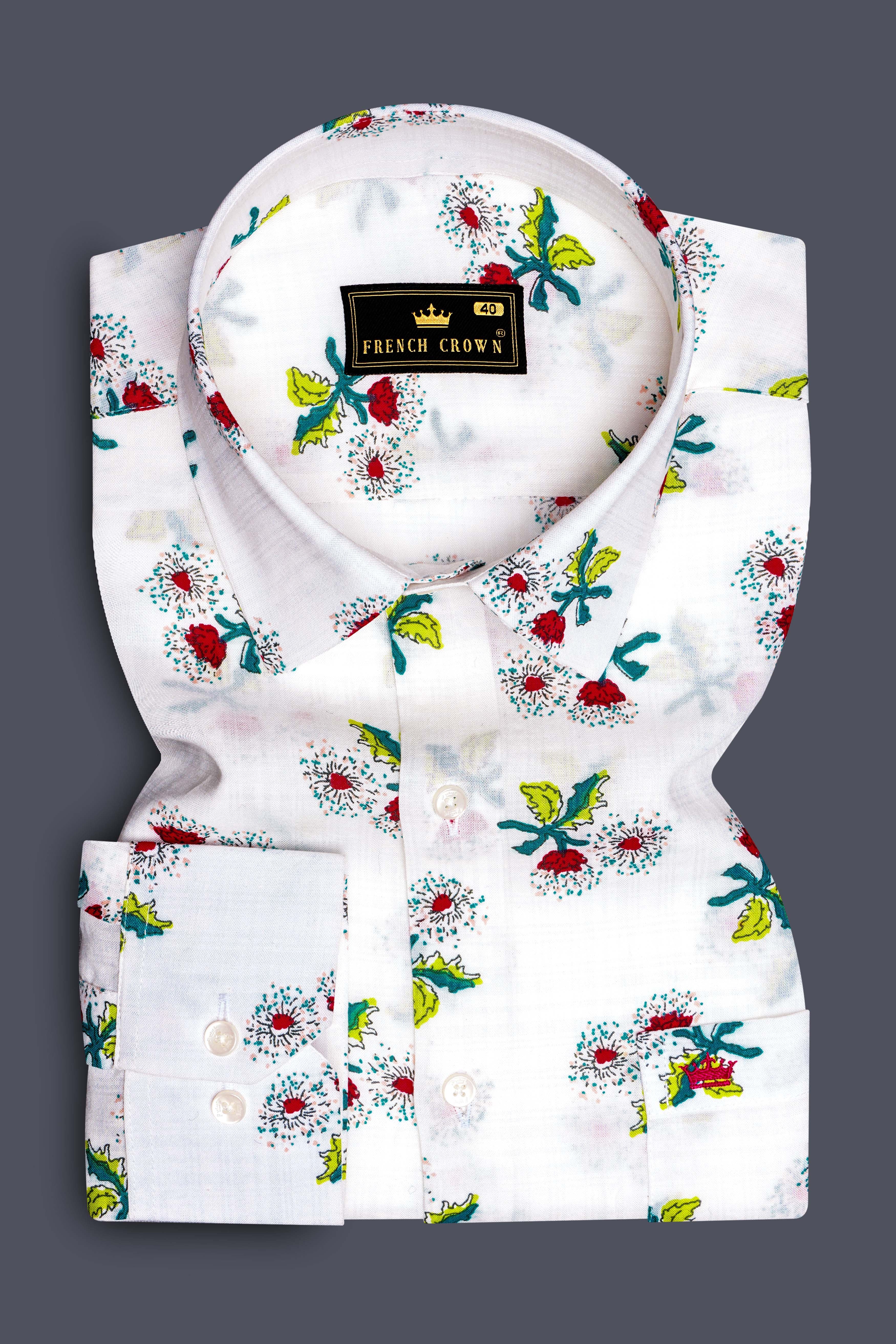 Petite Petals-Bright White Ditsy Printed Lightweight Premium Cotton Casual Shirt