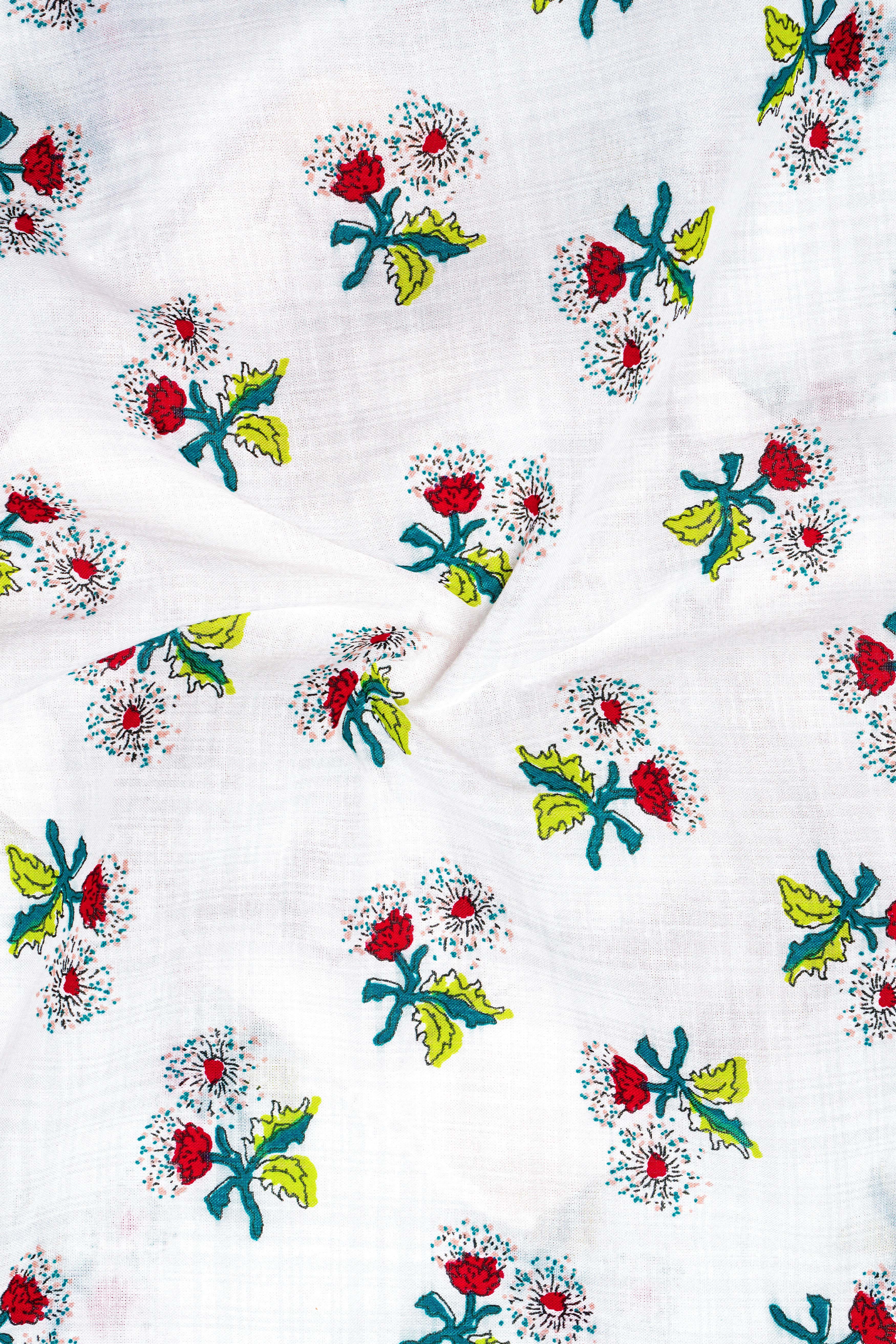 Petite Petals-Bright White Ditsy Printed Lightweight Premium Cotton Casual Shirt