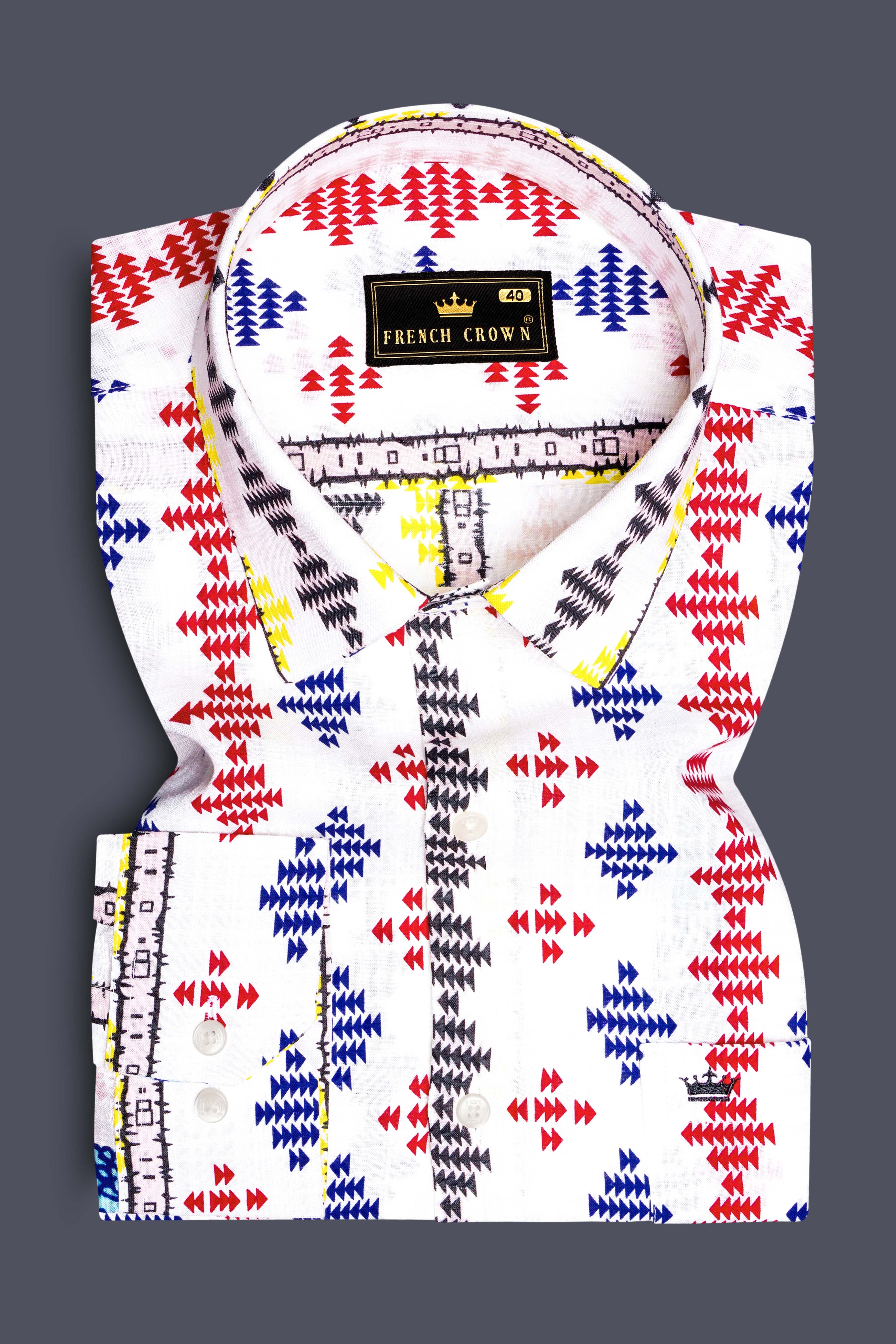 Bright White with Cherry Red and Cobalt Blue Printed Lightweight Premium Cotton Multicolor Casual Shirt