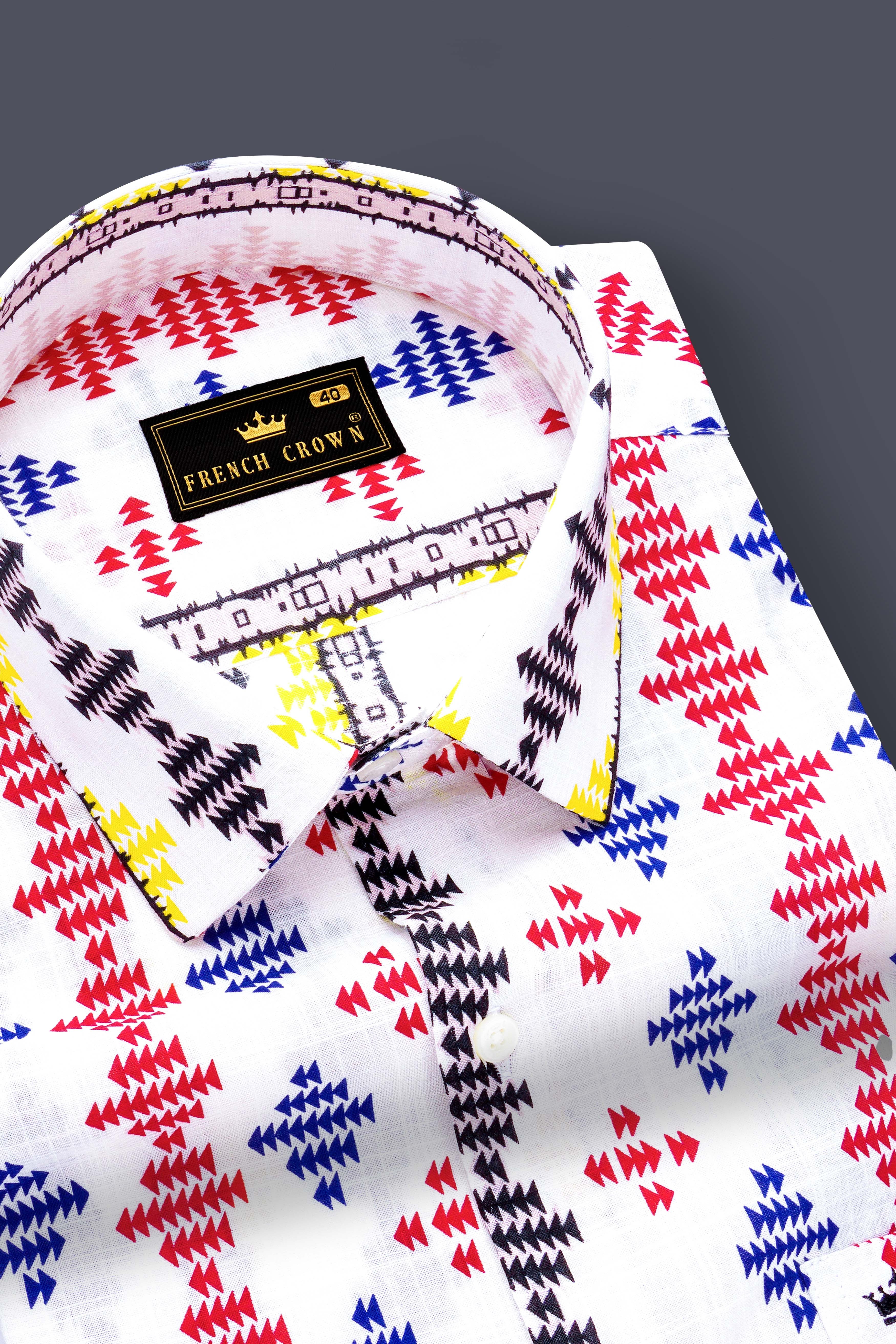 Bright White with Cherry Red and Cobalt Blue Printed Lightweight Premium Cotton Multicolor Casual Shirt