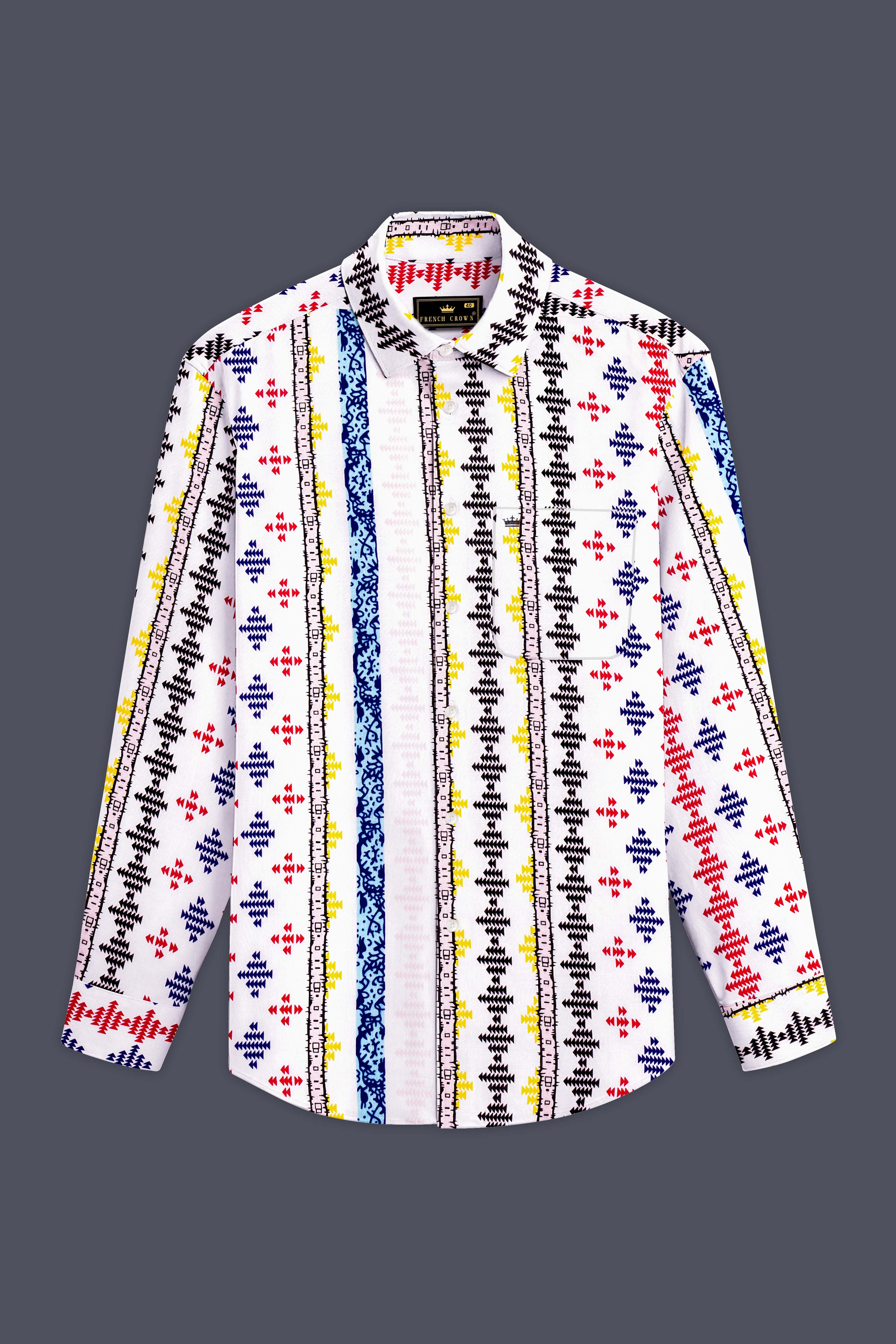 Bright White with Cherry Red and Cobalt Blue Printed Lightweight Premium Cotton Multicolor Casual Shirt