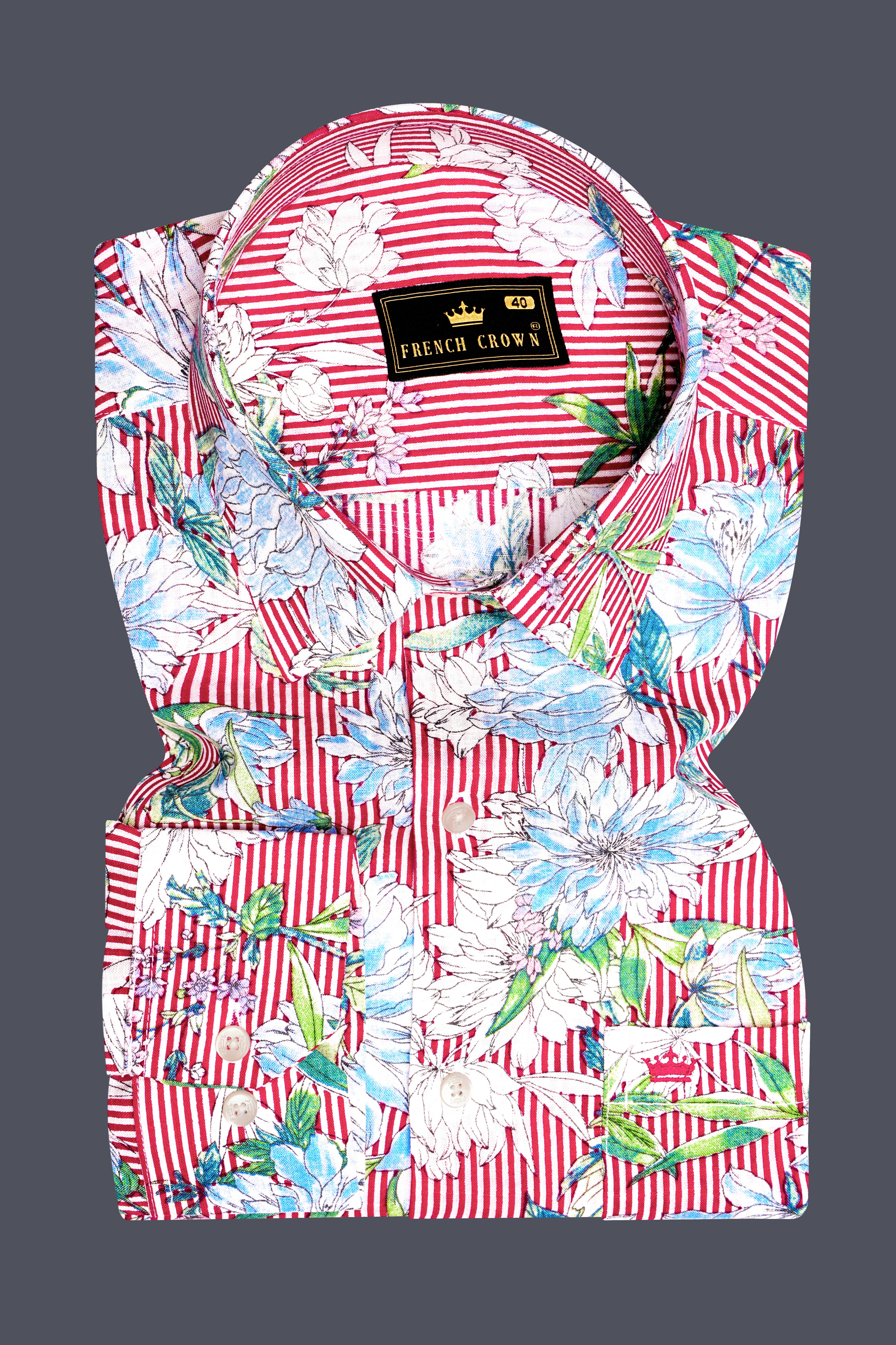 Scarlet Garden-Rudy Red and White Floral Printed Lightweight Premium Cotton Casual Shirt