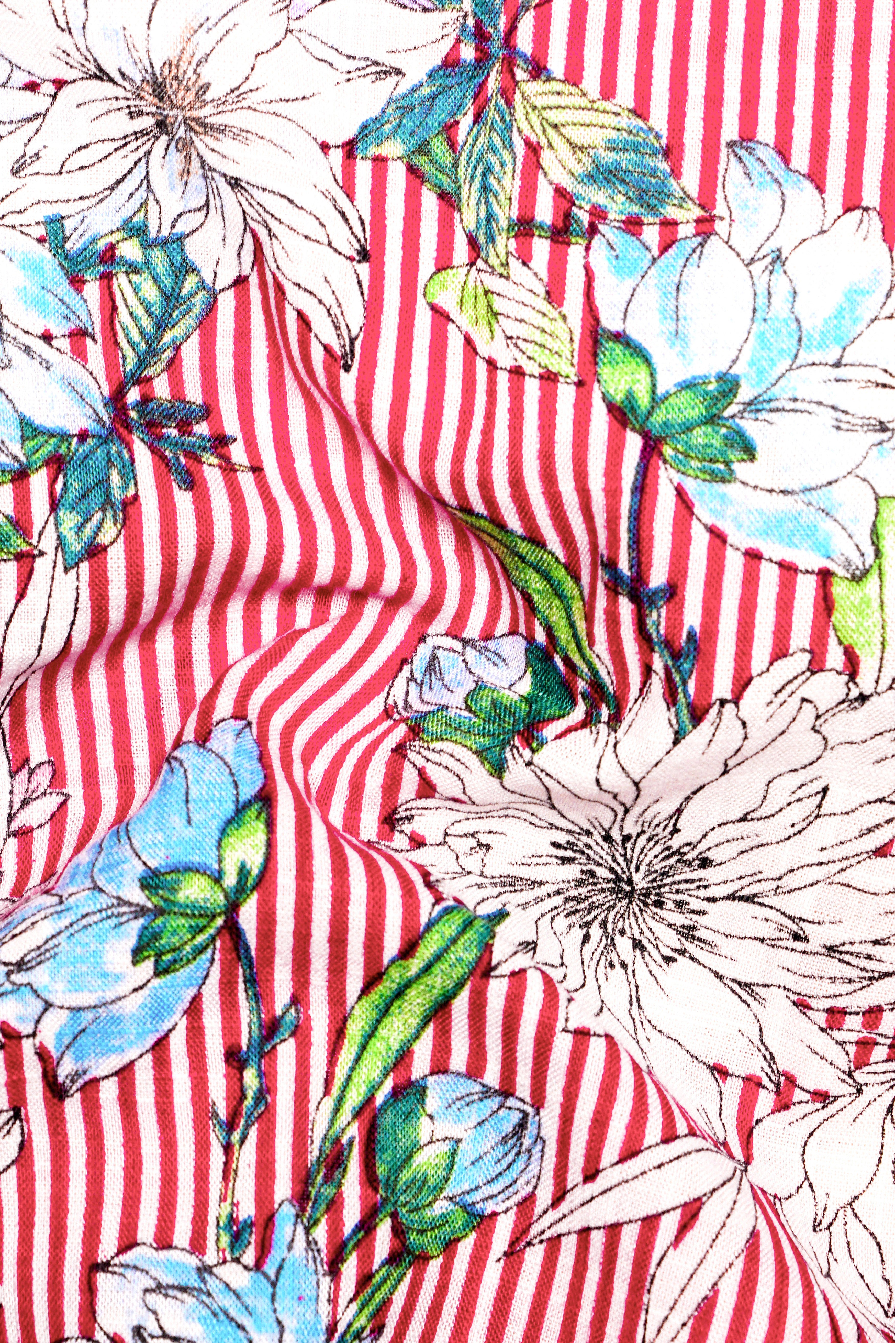 Scarlet Garden-Rudy Red and White Floral Printed Lightweight Premium Cotton Casual Shirt