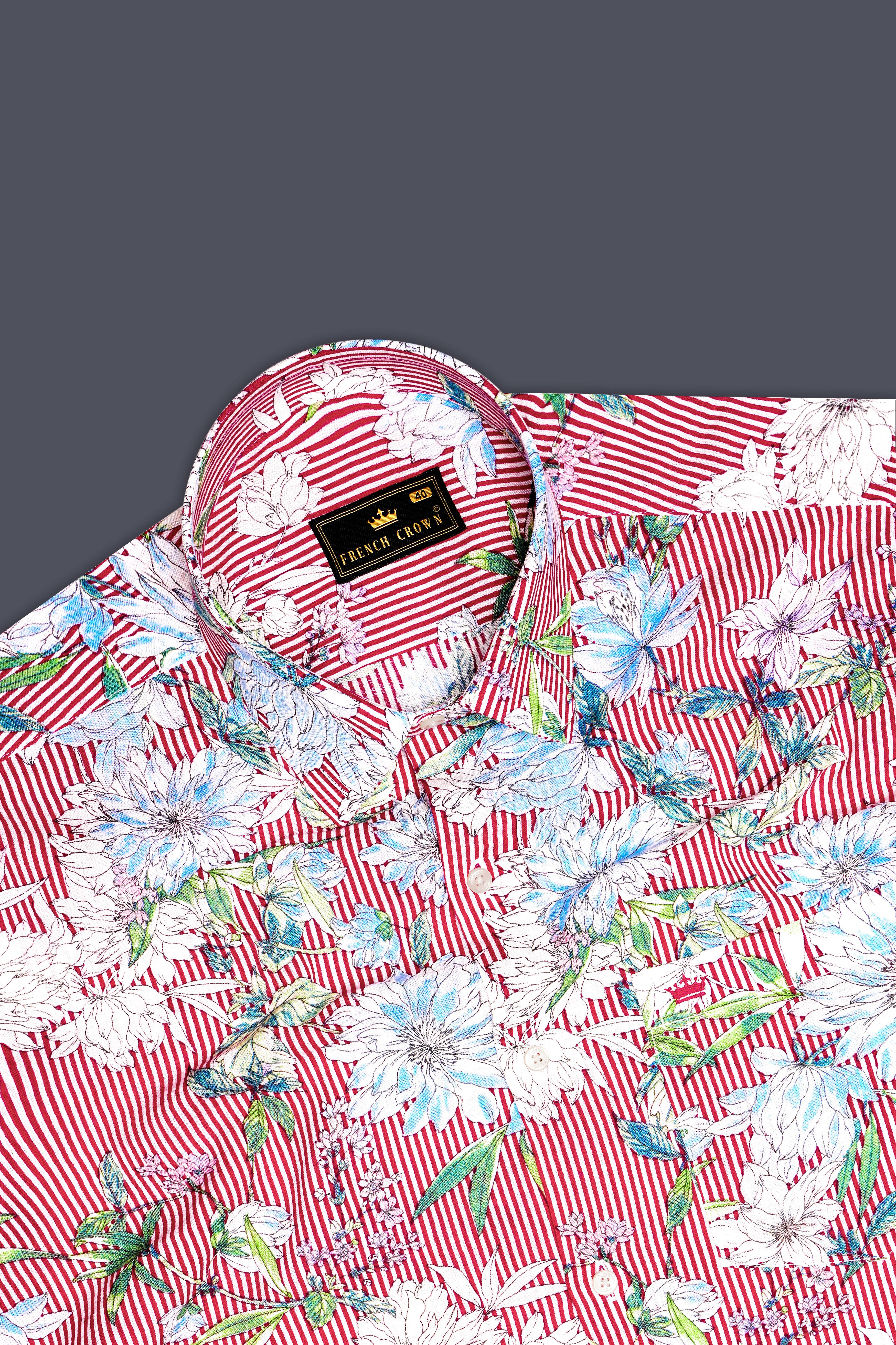 Scarlet Garden-Rudy Red and White Floral Printed Lightweight Premium Cotton Casual Shirt