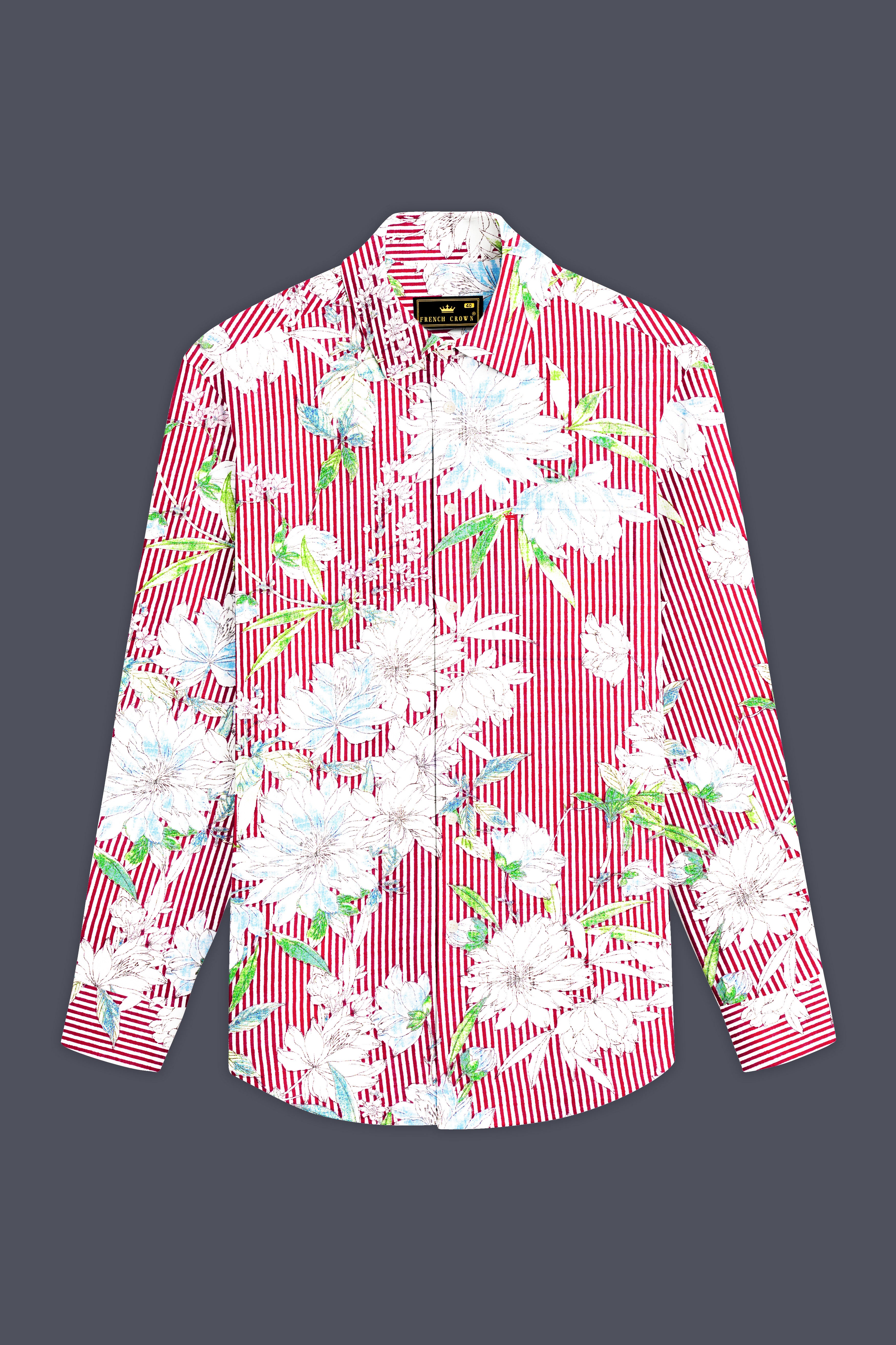 Scarlet Garden-Rudy Red and White Floral Printed Lightweight Premium Cotton Casual Shirt