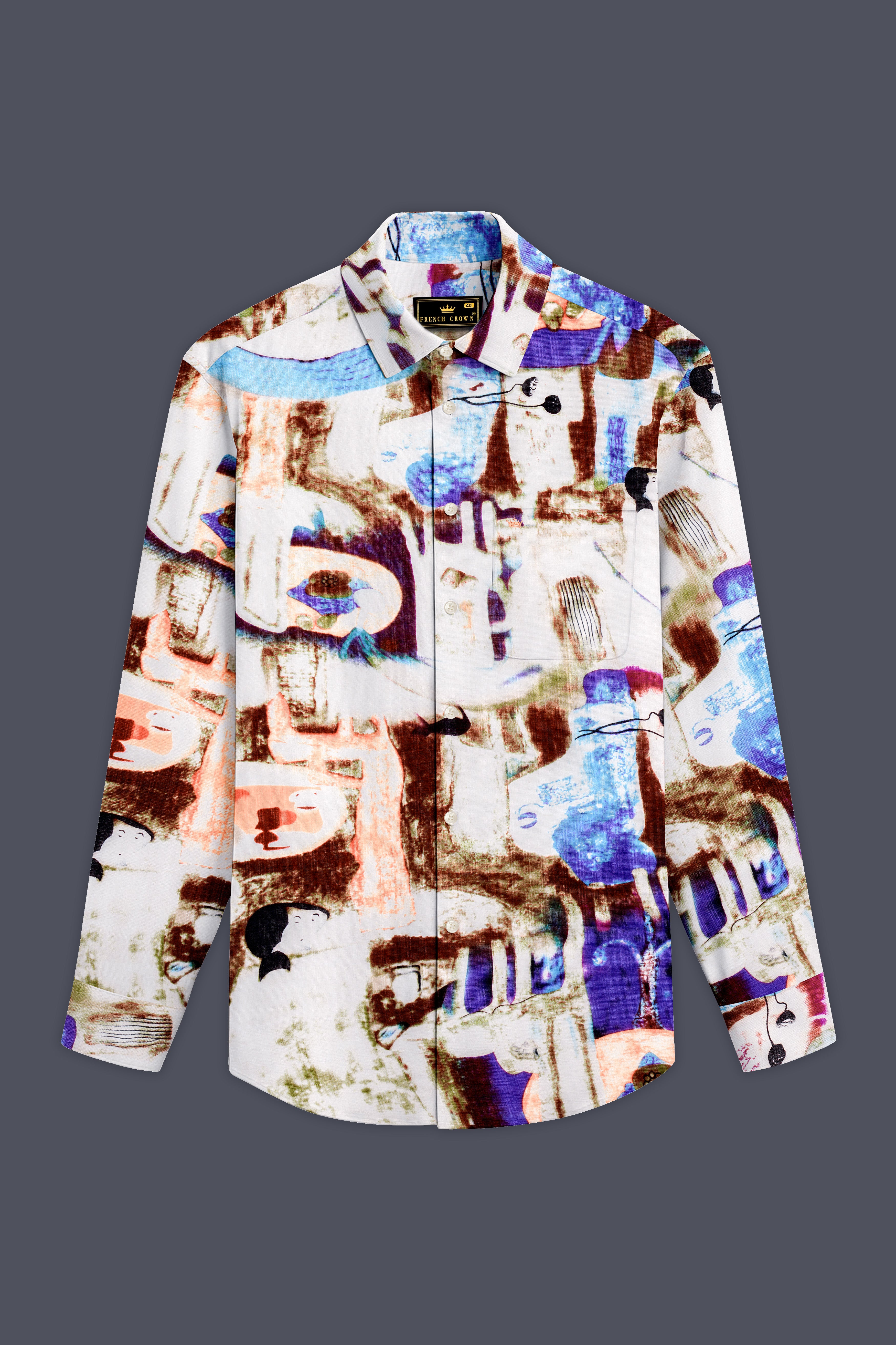 Bizarre Spice-Bizarre Cream with Nutmeg Brown Funky Printed Lightweight Premium Cotton Multicolor Casual Shirt