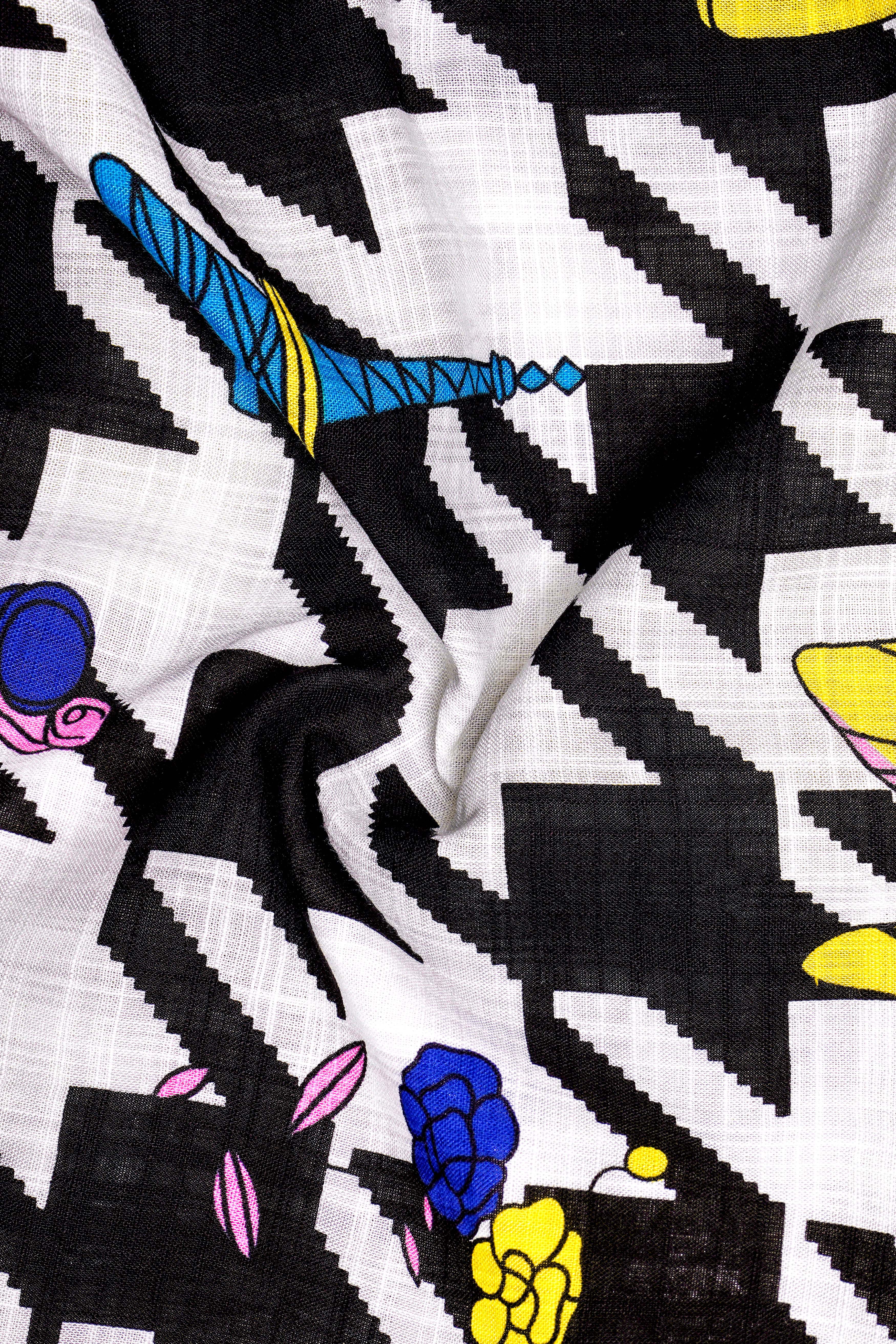 Lilac Thread-Black & White with Lavender Pink Herringbone Printed Lightweight Premium Cotton Multicolor Casual Shirt