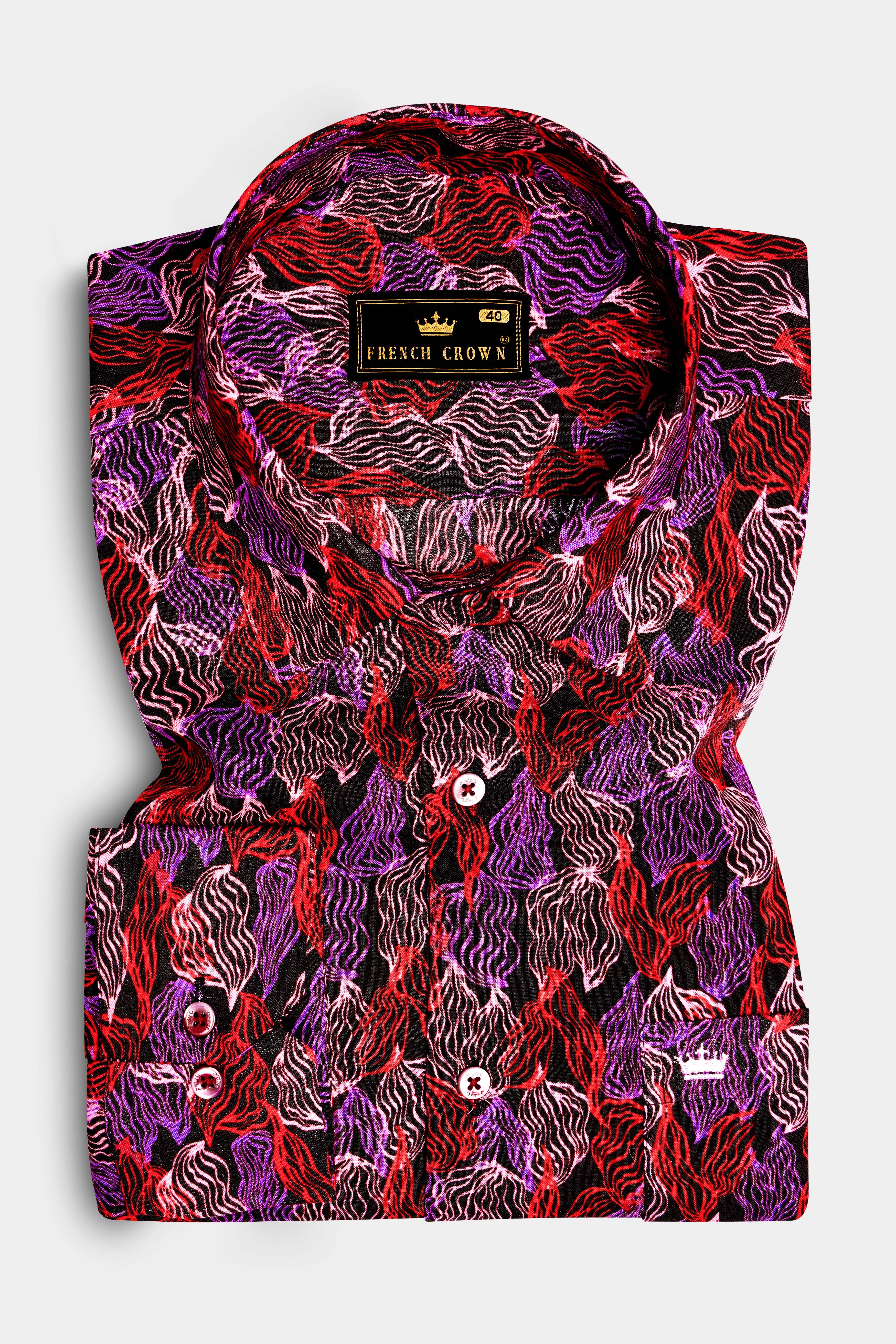Crimson Veil-Sinopia Red and Black Printed Lightweight Premium Cotton Multicolor Casual Shirt
