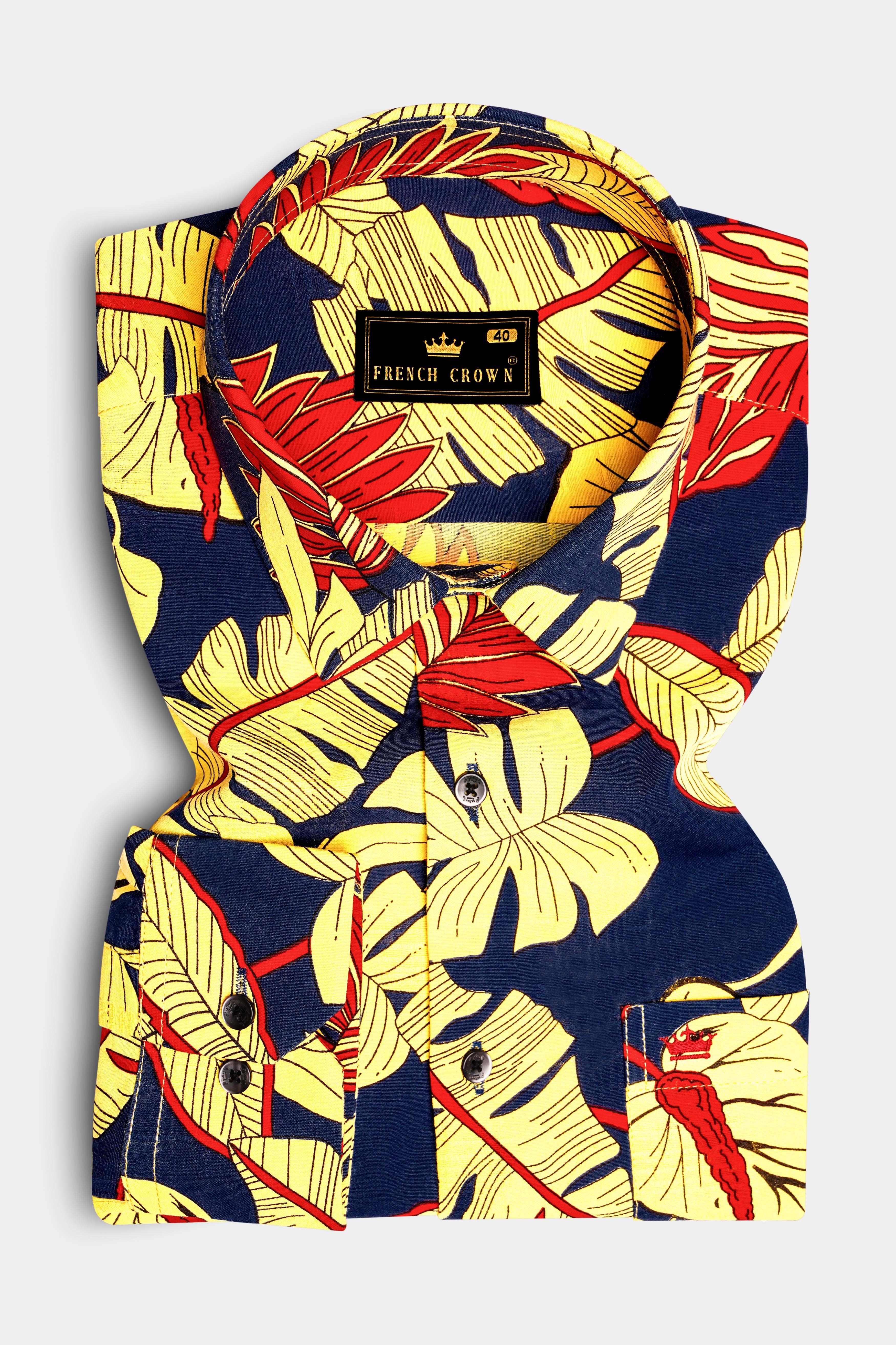 Citrus Splash-Primrose yellow and Martinique Blue Funky Printed Lightweight Premium Cotton Multicolor Casual Shirt
