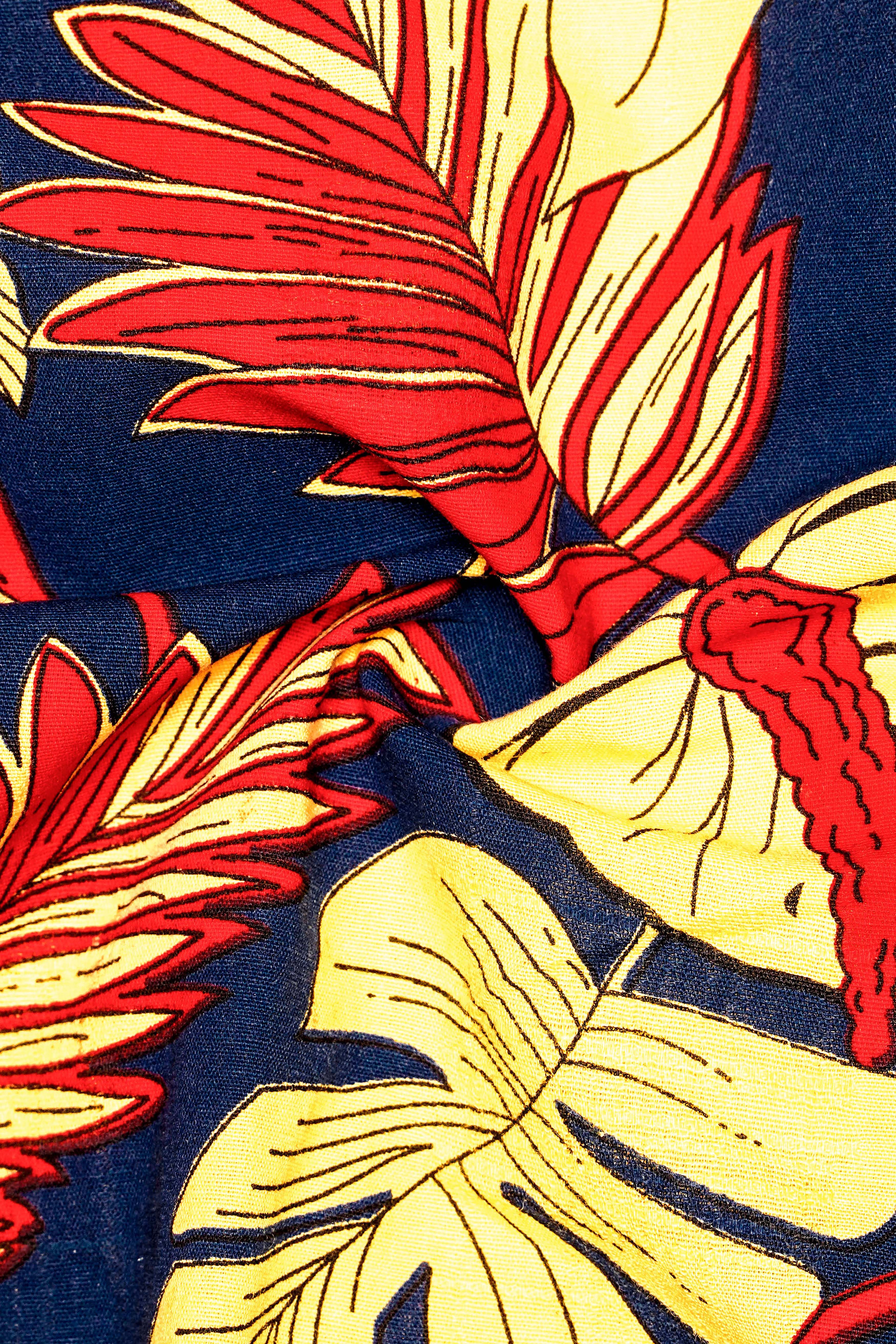 Citrus Splash-Primrose yellow and Martinique Blue Funky Printed Lightweight Premium Cotton Multicolor Casual Shirt
