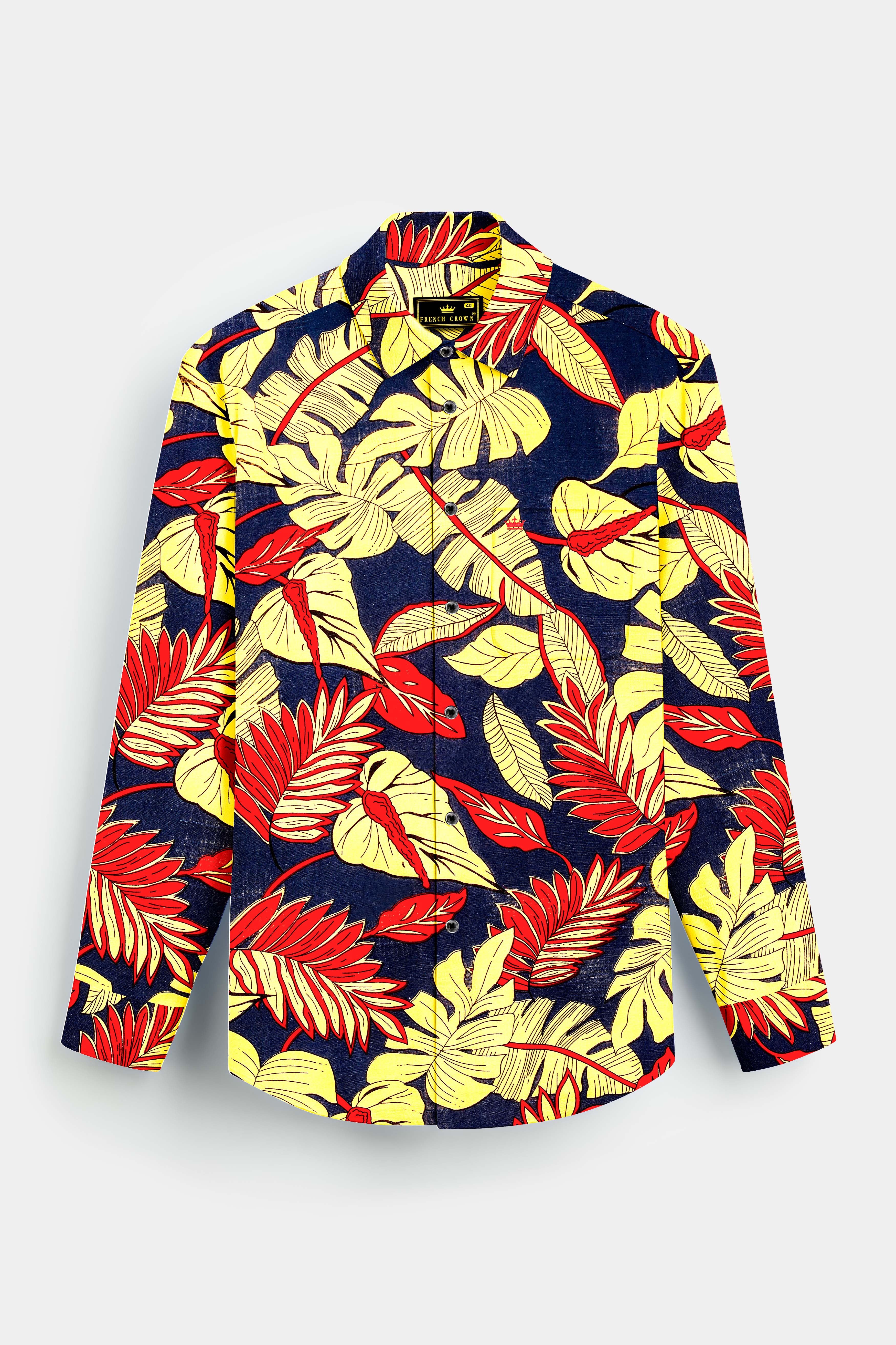 Citrus Splash-Primrose yellow and Martinique Blue Funky Printed Lightweight Premium Cotton Multicolor Casual Shirt
