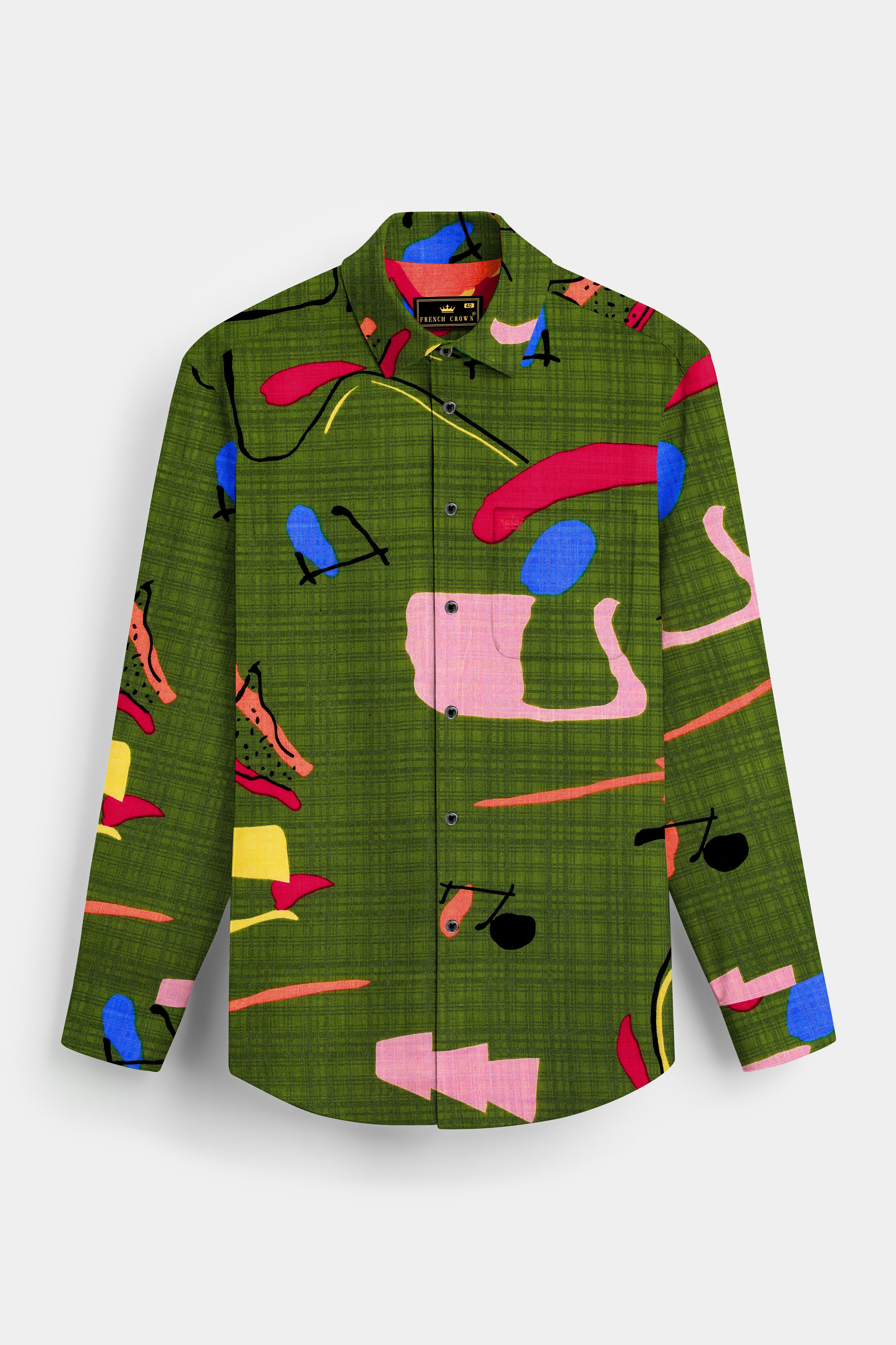 Verdant Vibe-Swamp Green Printed Lightweight Premium Cotton Casual Shirt