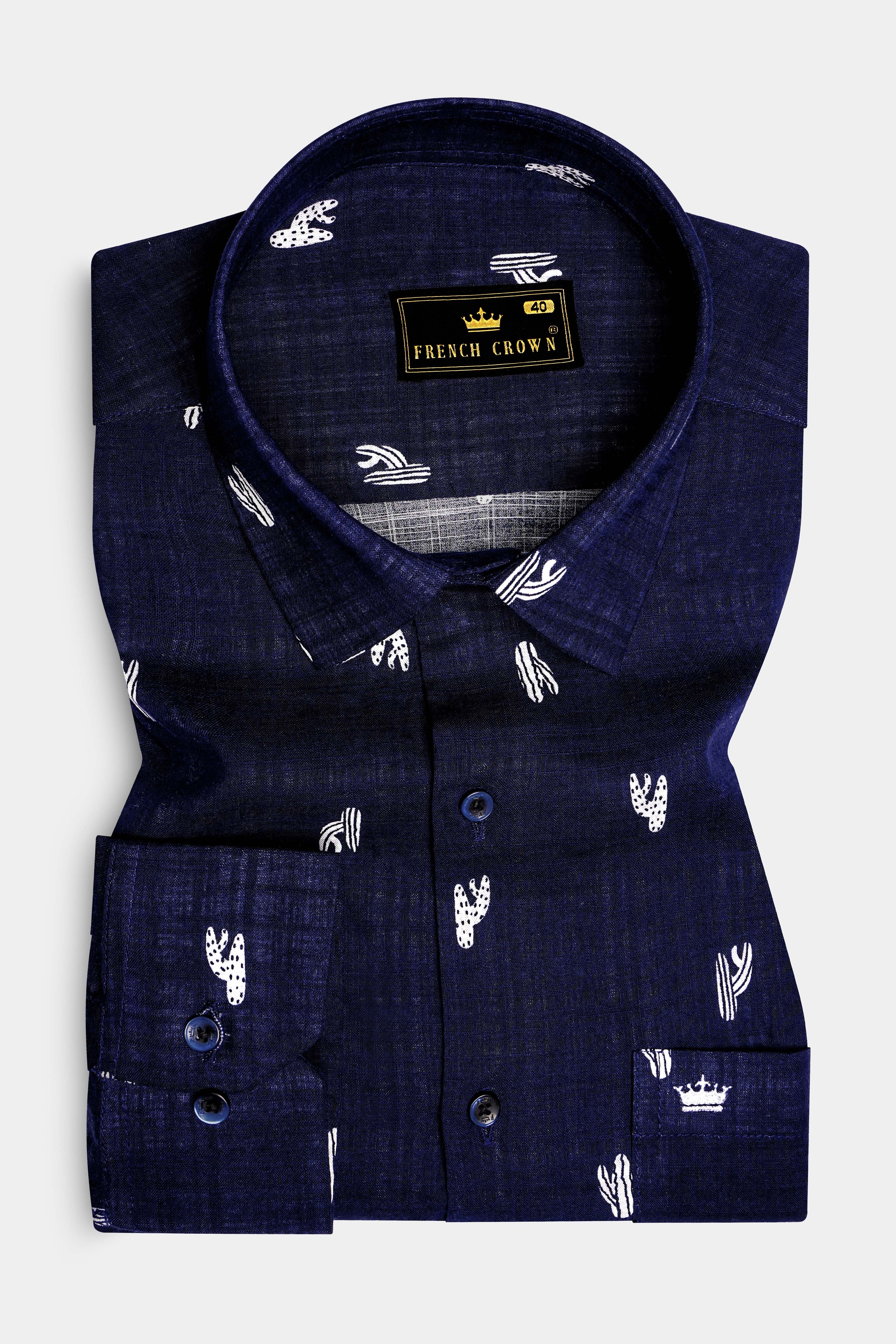 Nautical-Mirage Navy Blue Printed Lightweight Premium Cotton Casual Shirt