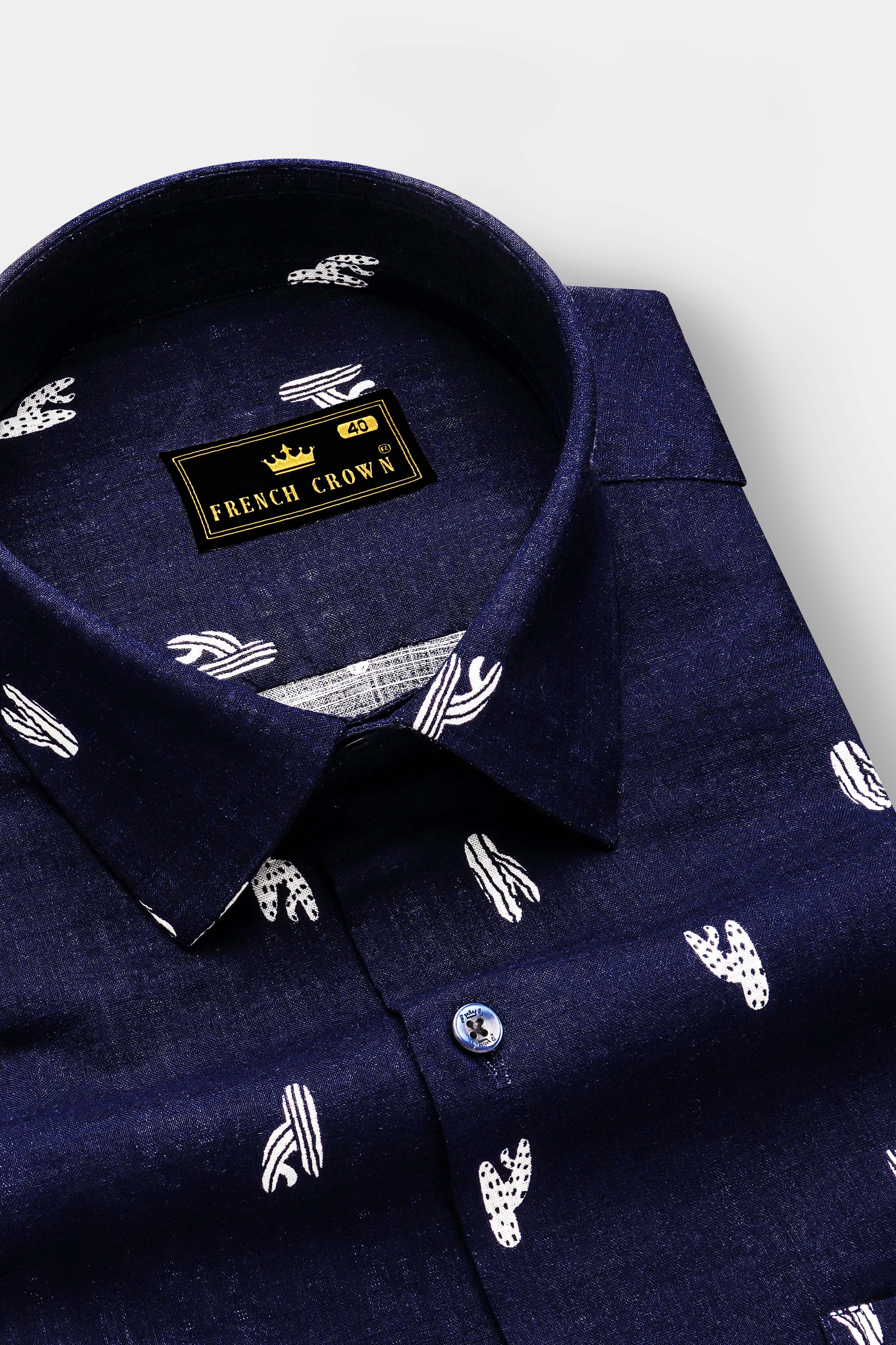 Nautical-Mirage Navy Blue Printed Lightweight Premium Cotton Casual Shirt