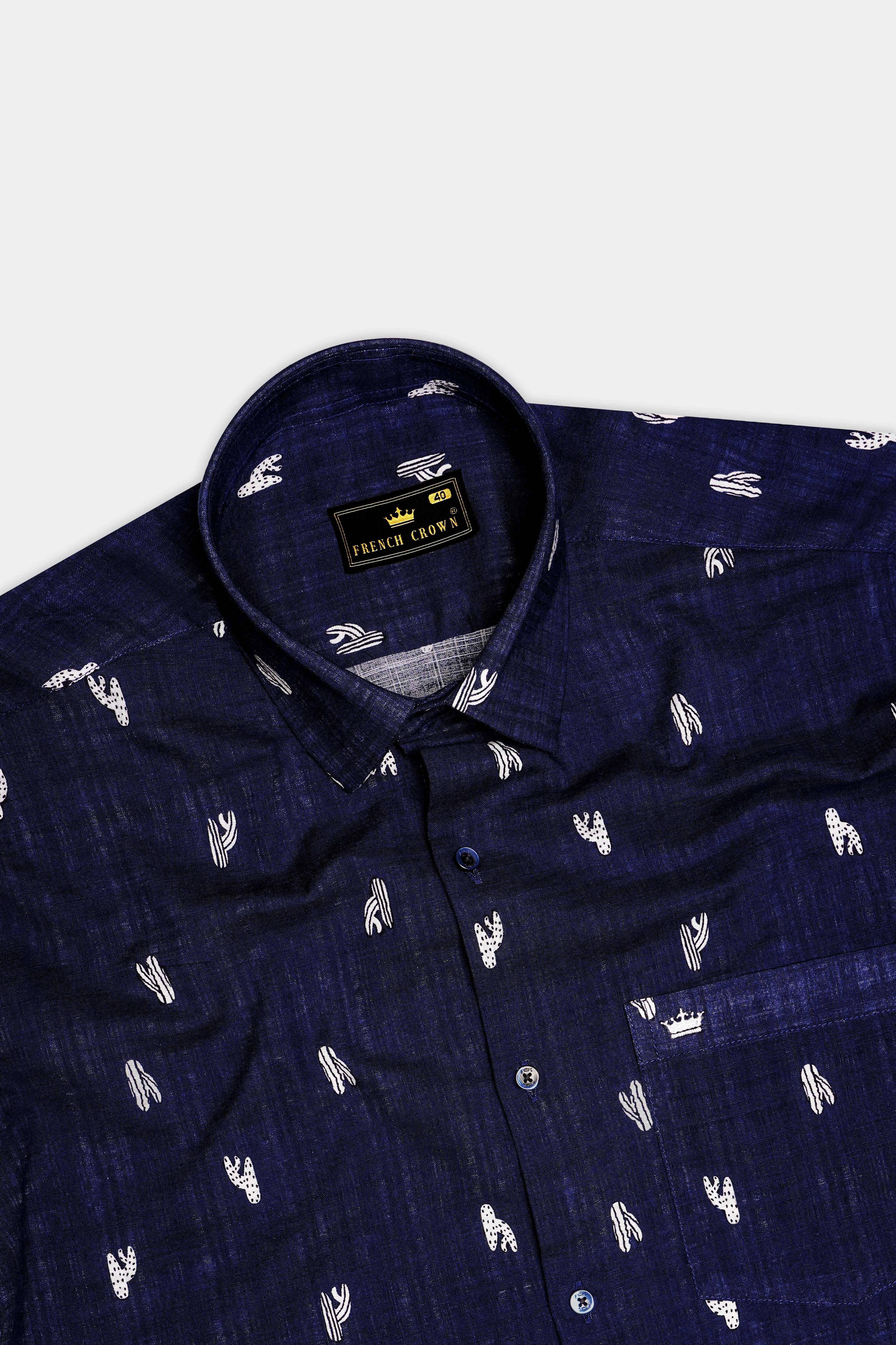 Nautical-Mirage Navy Blue Printed Lightweight Premium Cotton Casual Shirt