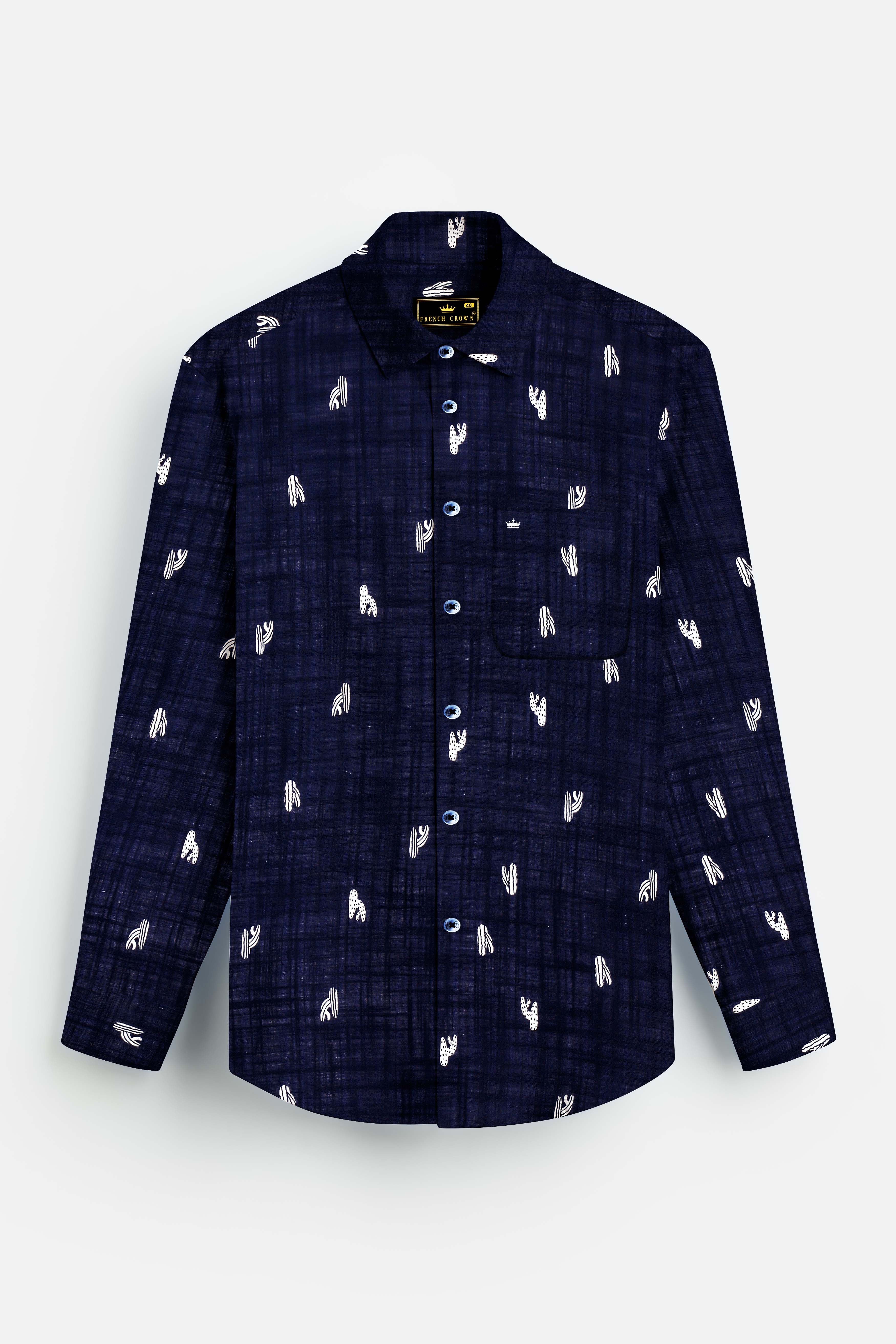 Nautical-Mirage Navy Blue Printed Lightweight Premium Cotton Casual Shirt