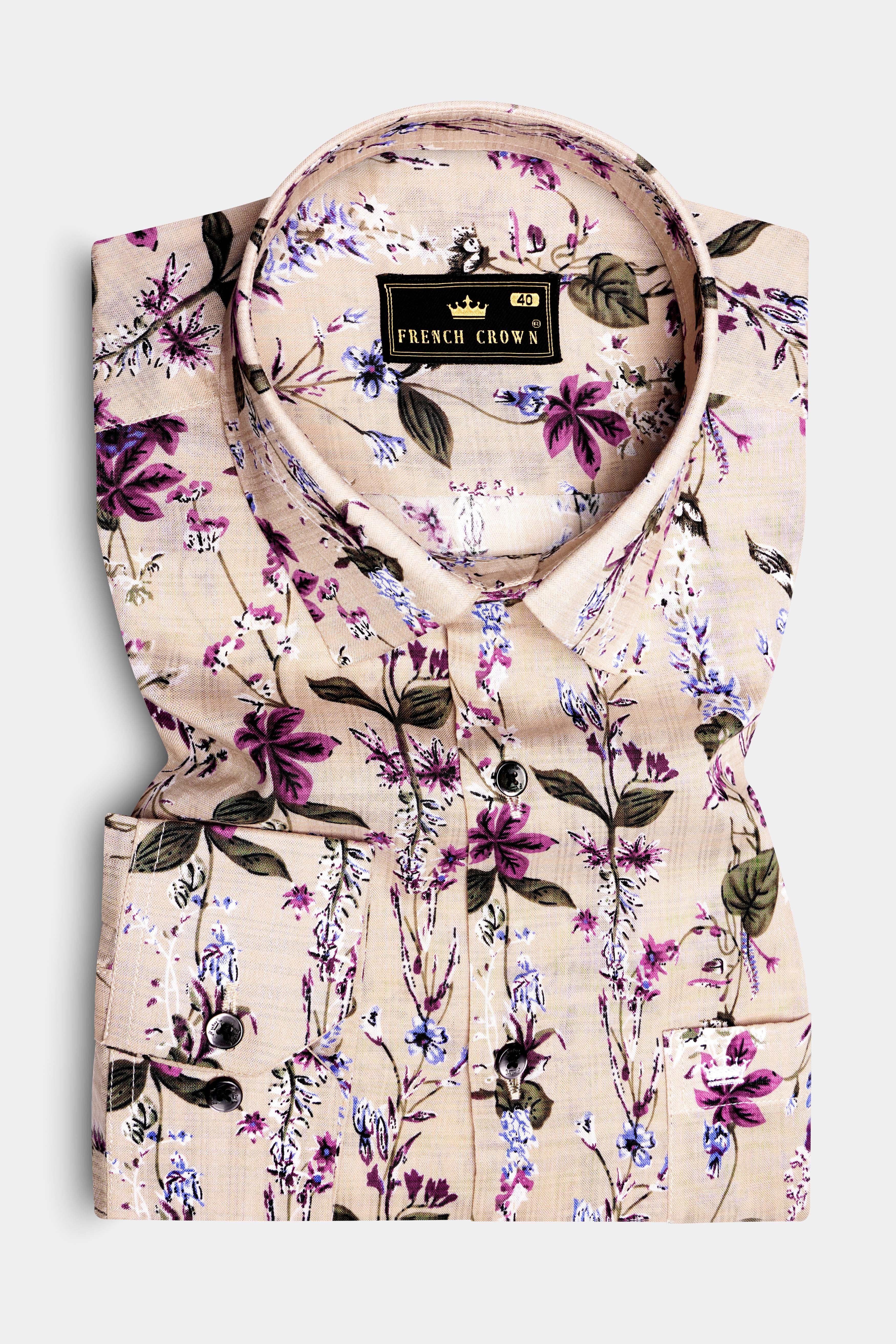 Sunlit Sands-Bone Beige Multicolor Ditsy Printed Lightweight Premium Cotton Casual Shirt