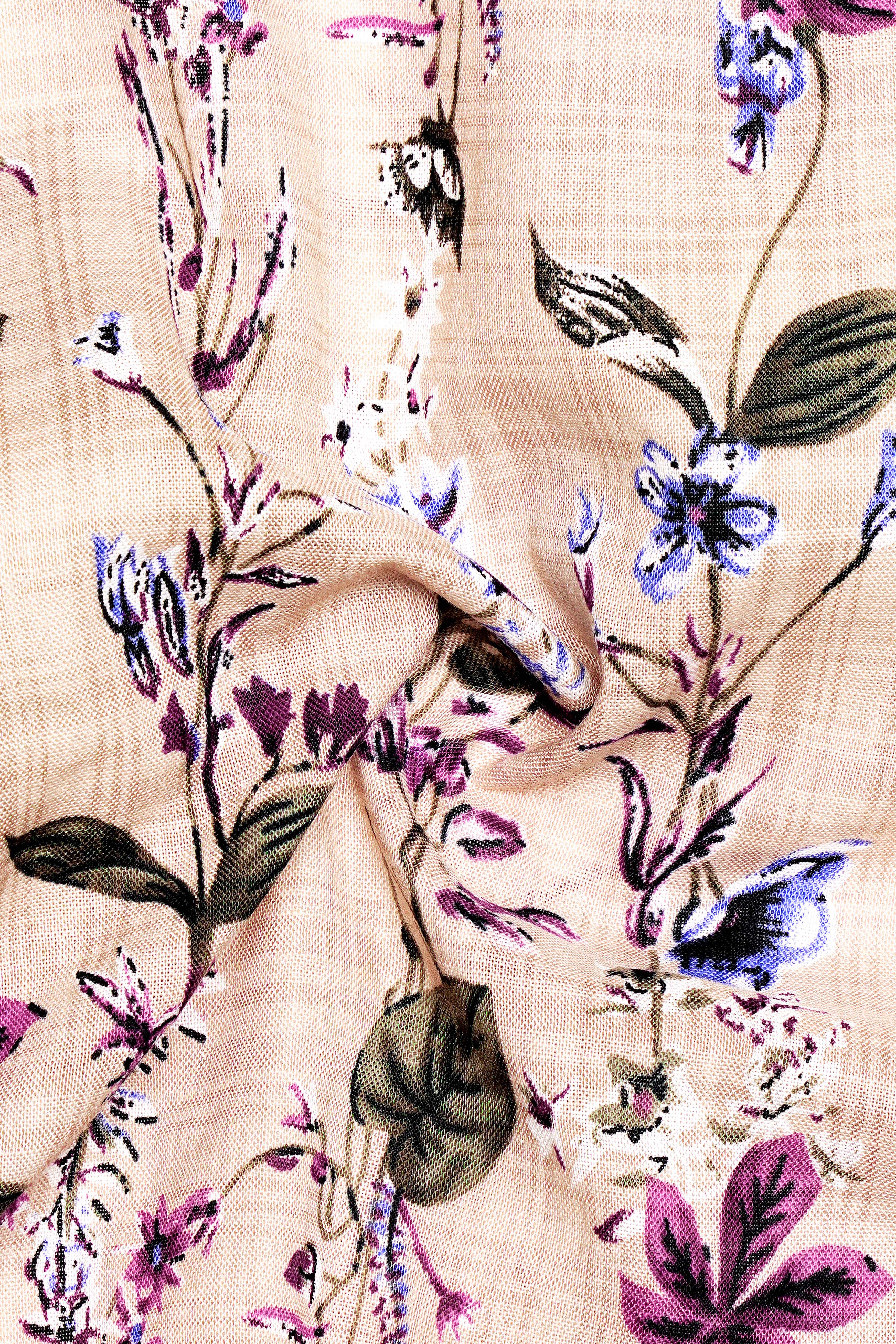 Sunlit Sands-Bone Beige Multicolor Ditsy Printed Lightweight Premium Cotton Casual Shirt