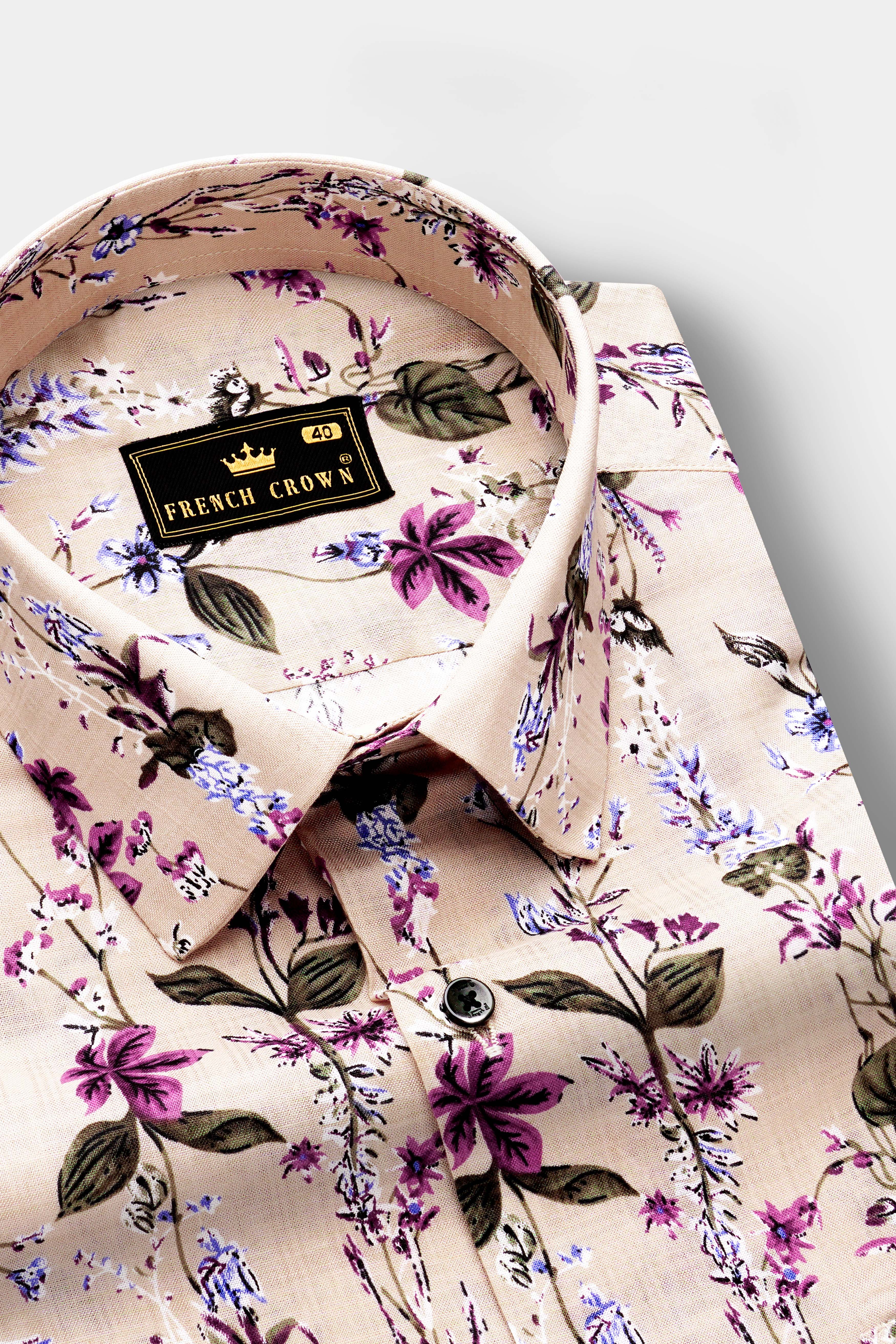 Sunlit Sands-Bone Beige Multicolor Ditsy Printed Lightweight Premium Cotton Casual Shirt