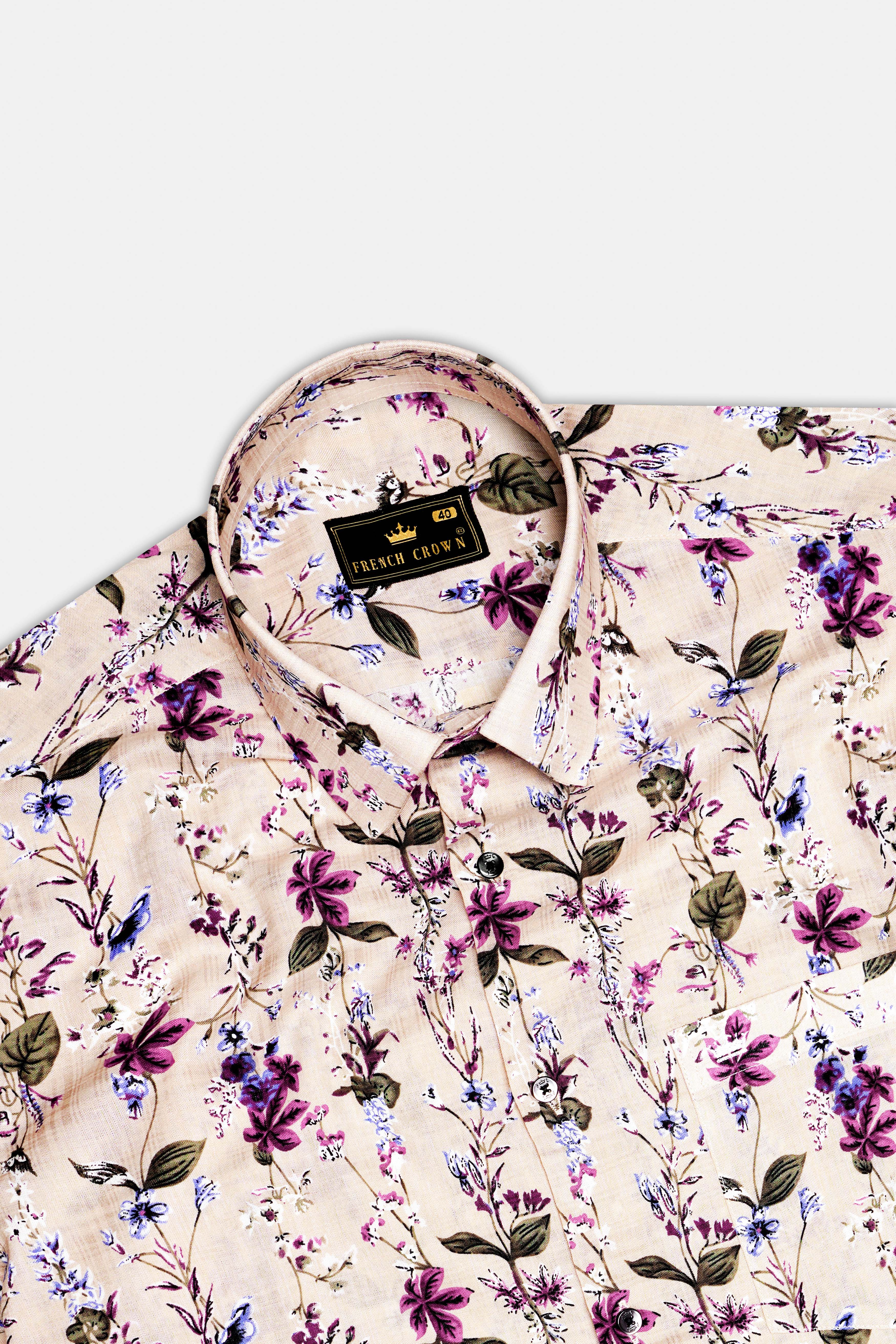 Sunlit Sands-Bone Beige Multicolor Ditsy Printed Lightweight Premium Cotton Casual Shirt