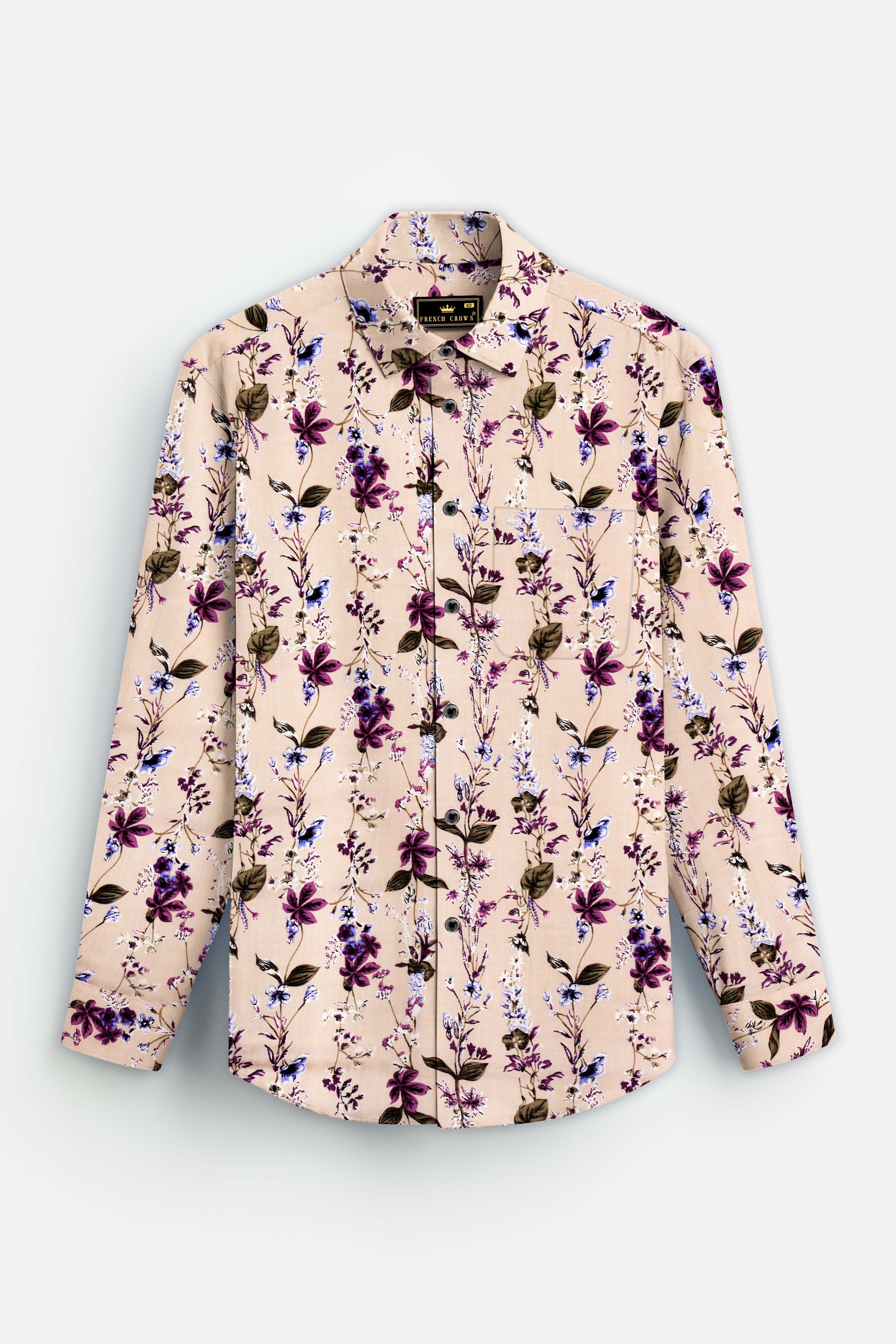 Sunlit Sands-Bone Beige Multicolor Ditsy Printed Lightweight Premium Cotton Casual Shirt