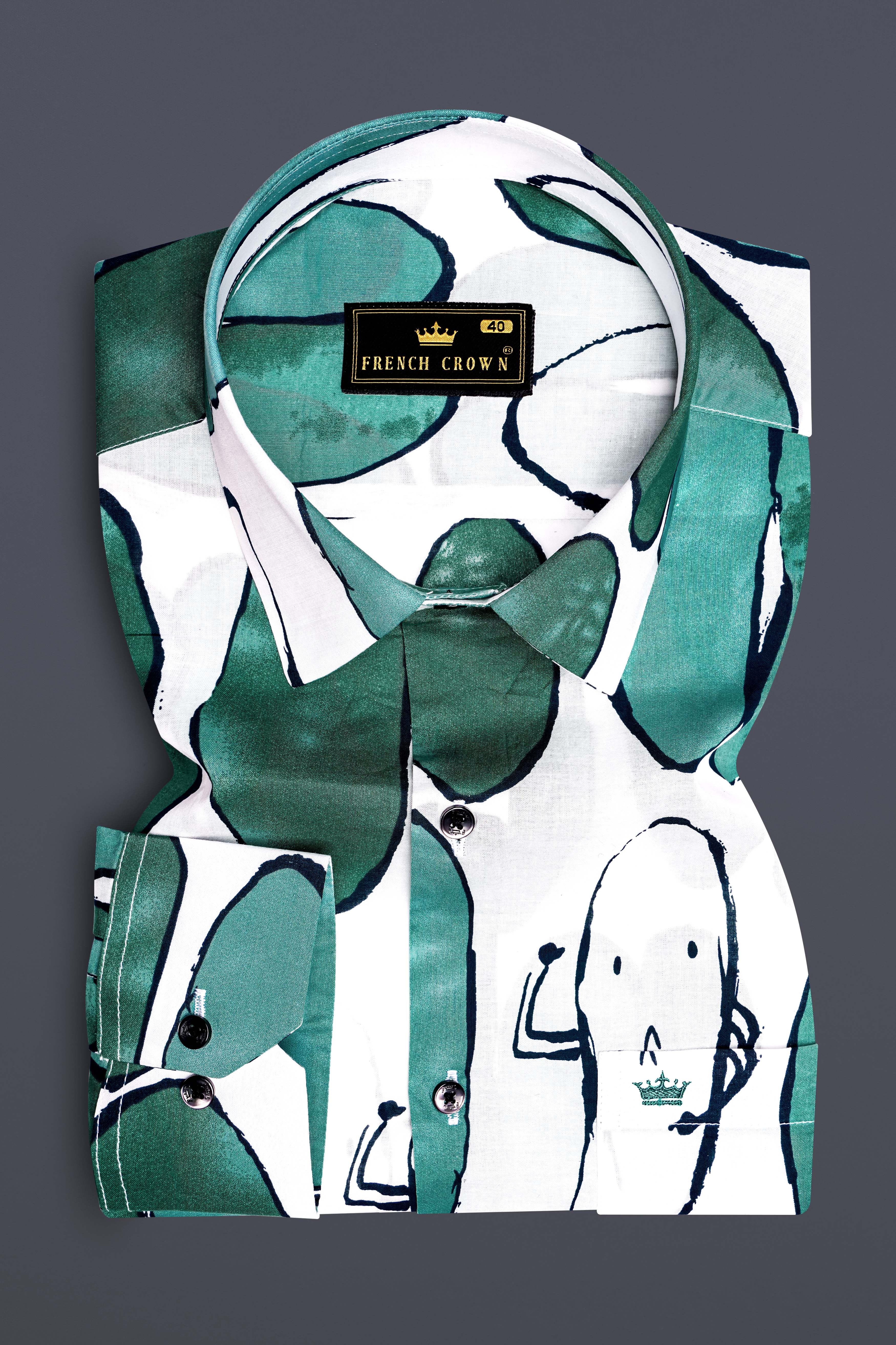 Polar Mist-Glacier Green with Bright White Printed Lightweight Premium Cotton Casual Shirt