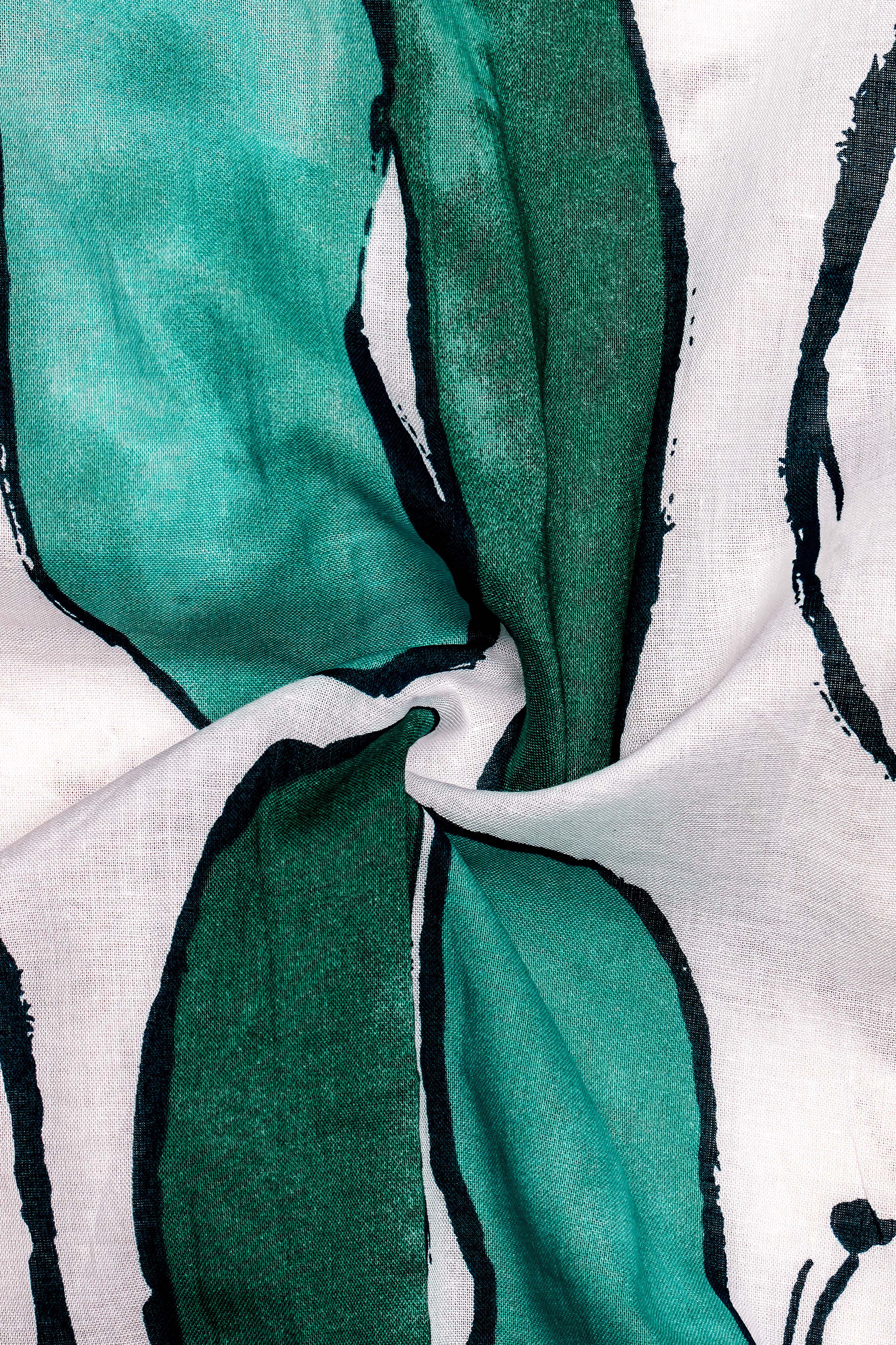 Polar Mist-Glacier Green with Bright White Printed Lightweight Premium Cotton Casual Shirt