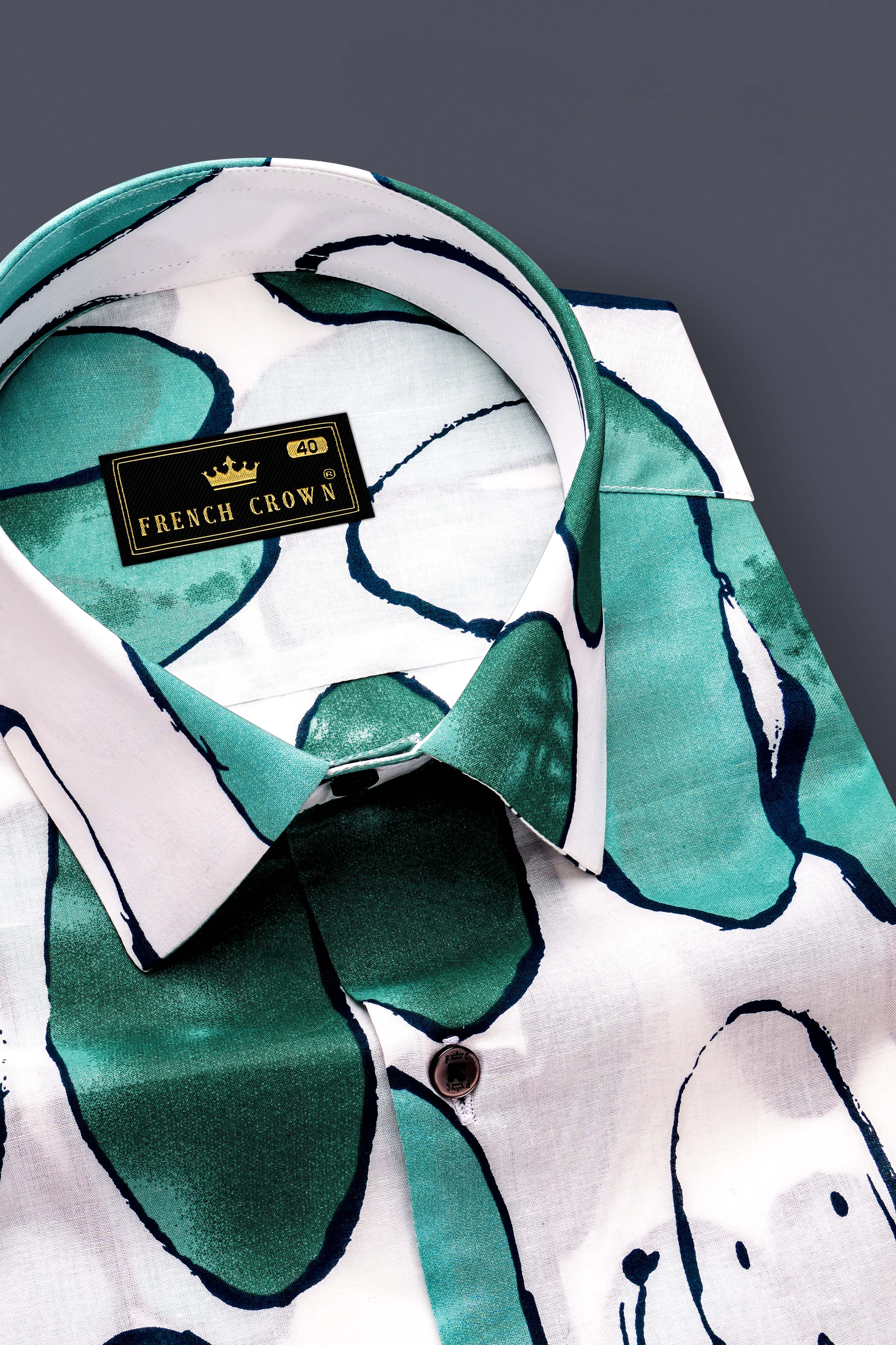 Polar Mist-Glacier Green with Bright White Printed Lightweight Premium Cotton Casual Shirt