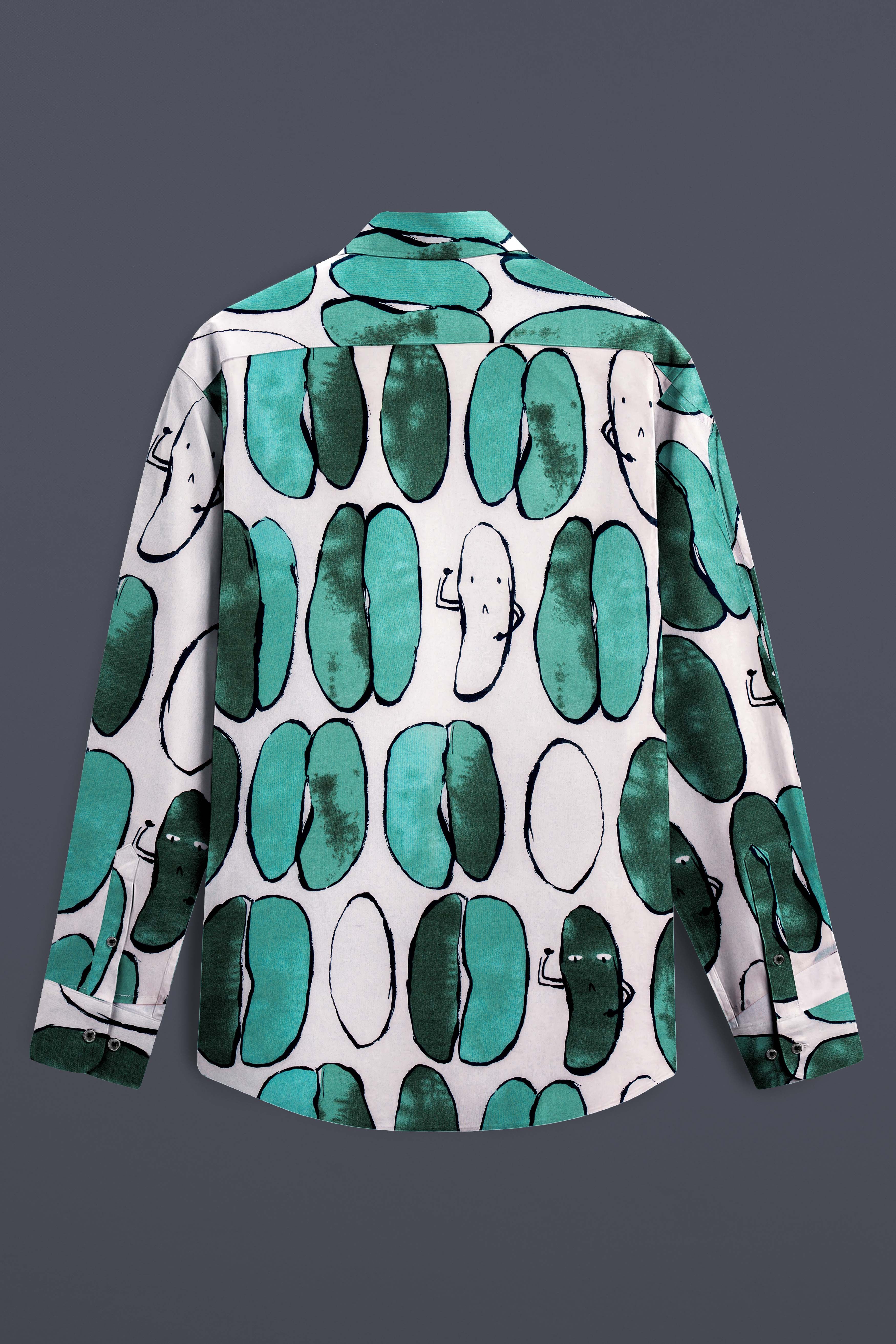Polar Mist-Glacier Green with Bright White Printed Lightweight Premium Cotton Casual Shirt