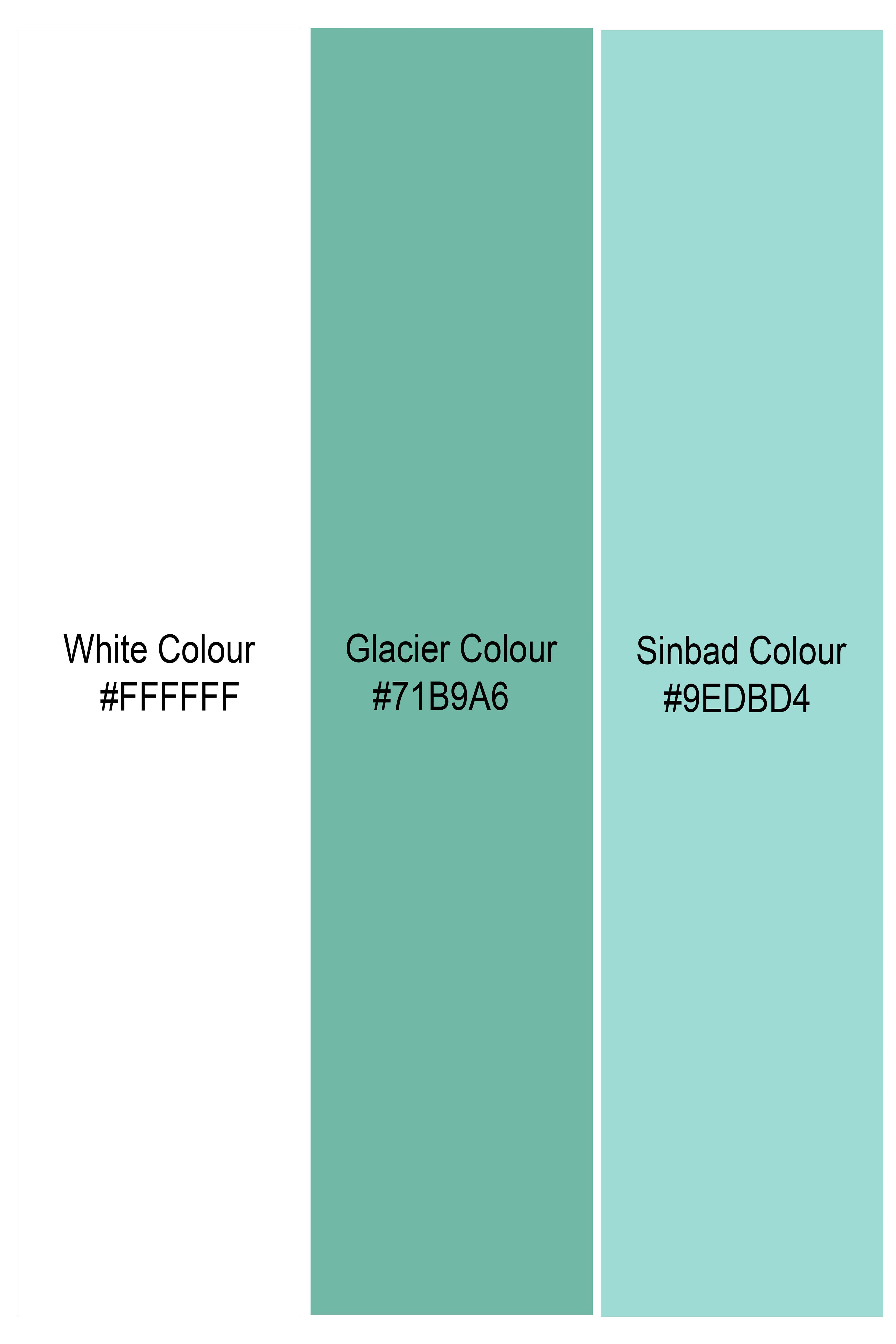 Polar Mist-Glacier Green with Bright White Printed Lightweight Premium Cotton Casual Shirt