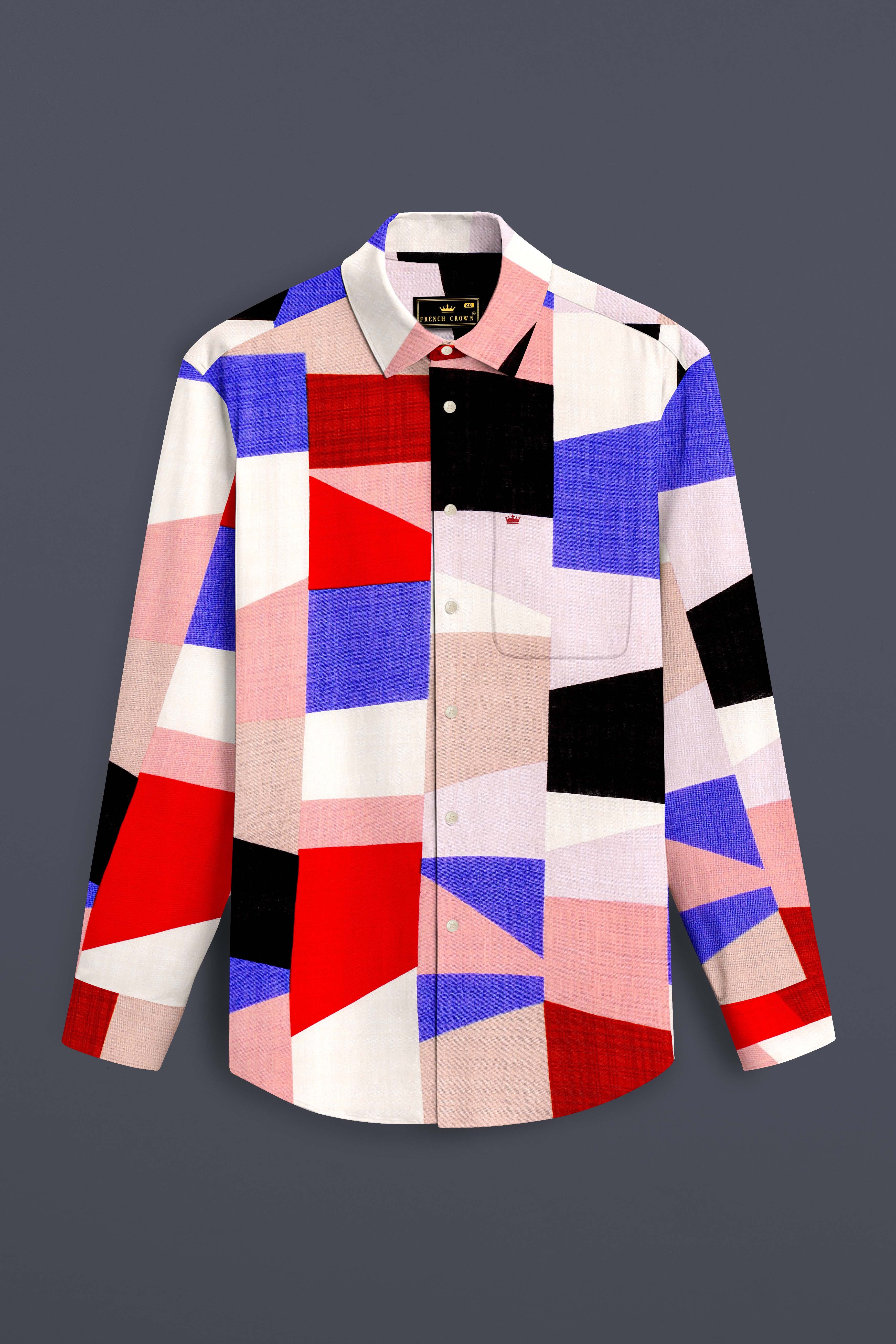 Bright White with Black and Jasper Red Funky Printed Lightweight Premium Cotton Multicolor Casual Shirt