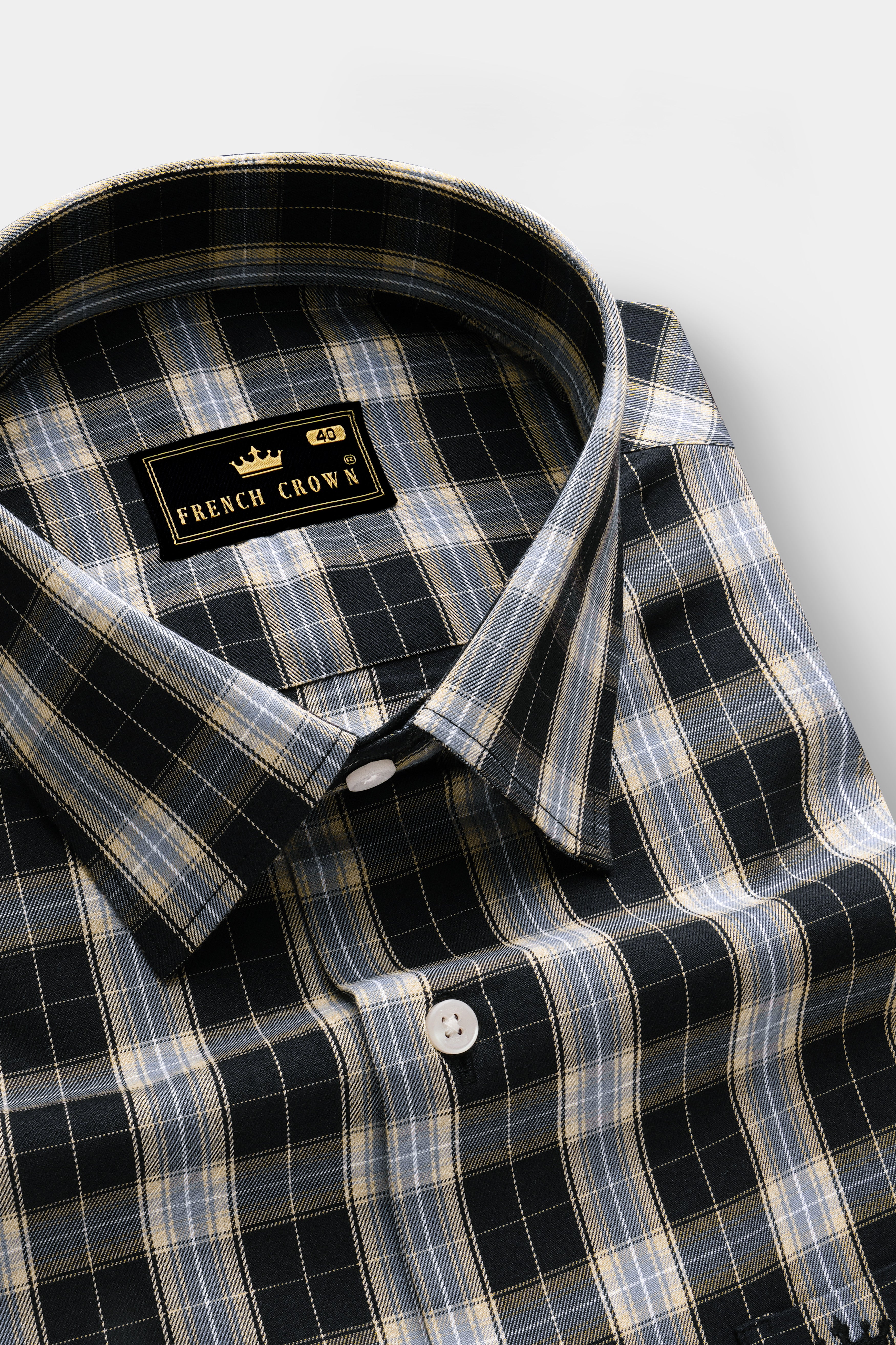 Glacier-Cinder Black And Wafer Cream Plaid Twill Premium Cotton Semi Formal Shirt
