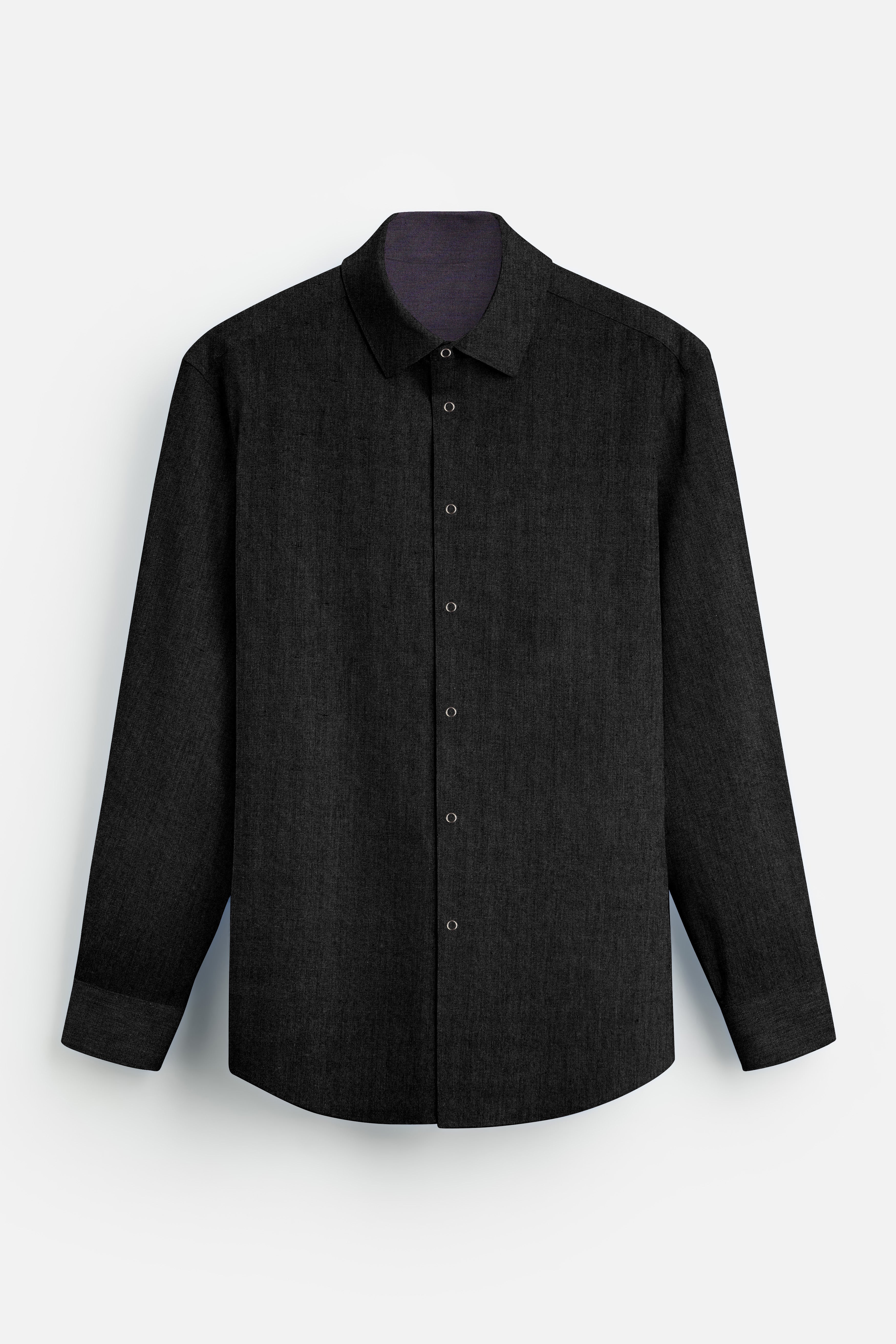 Noir Drift-Zeus Black And Fuscous Gray Solid Premium Giza Cotton Reversible Shirt