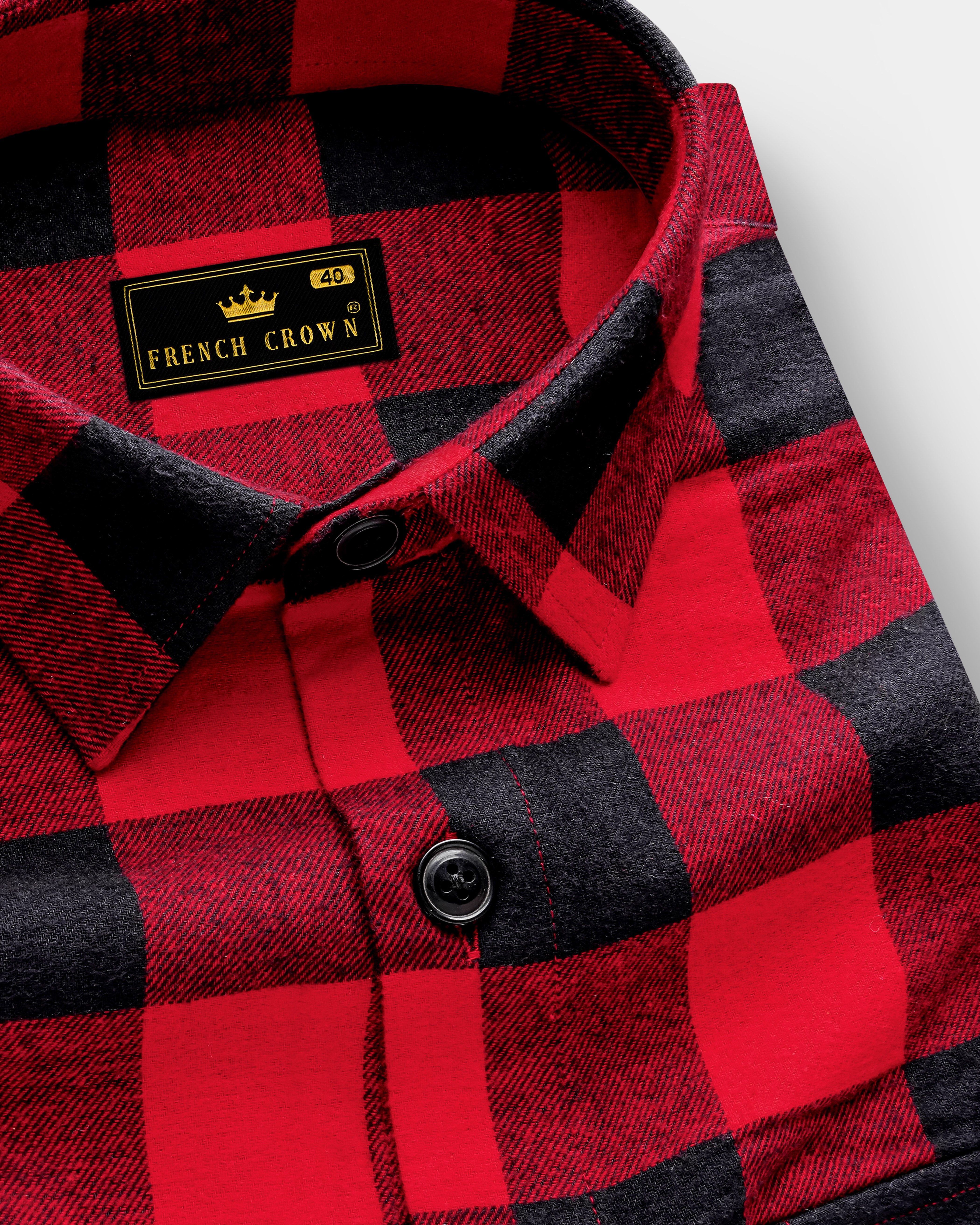 Inferno-Mexican Red And Abbey Black Plaid Flannel Premium Cotton Designer Overshirt/shacket