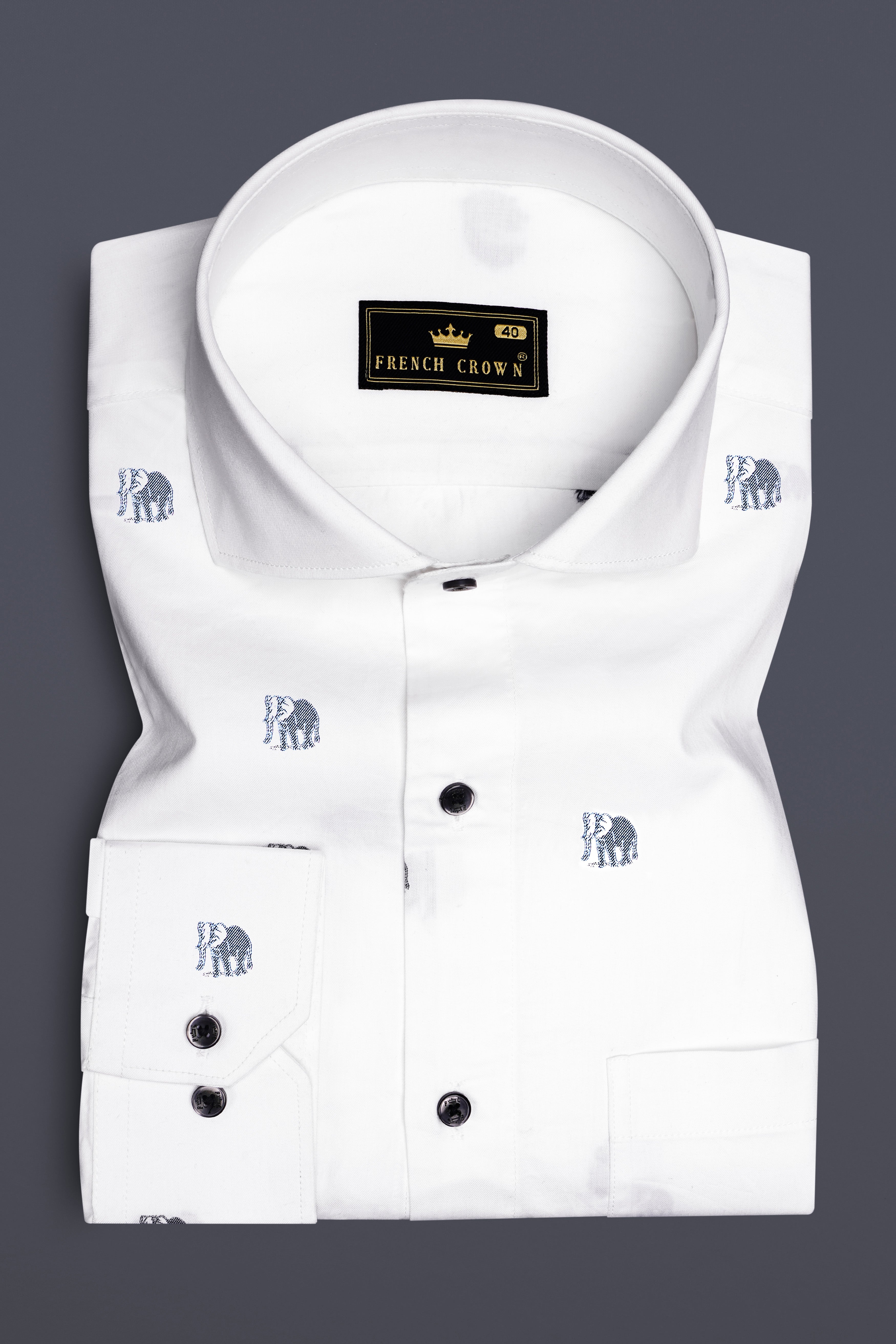 Safaari-Bright White Elephants Jacquard Butta Textured Premium Cotton Dress Shirt