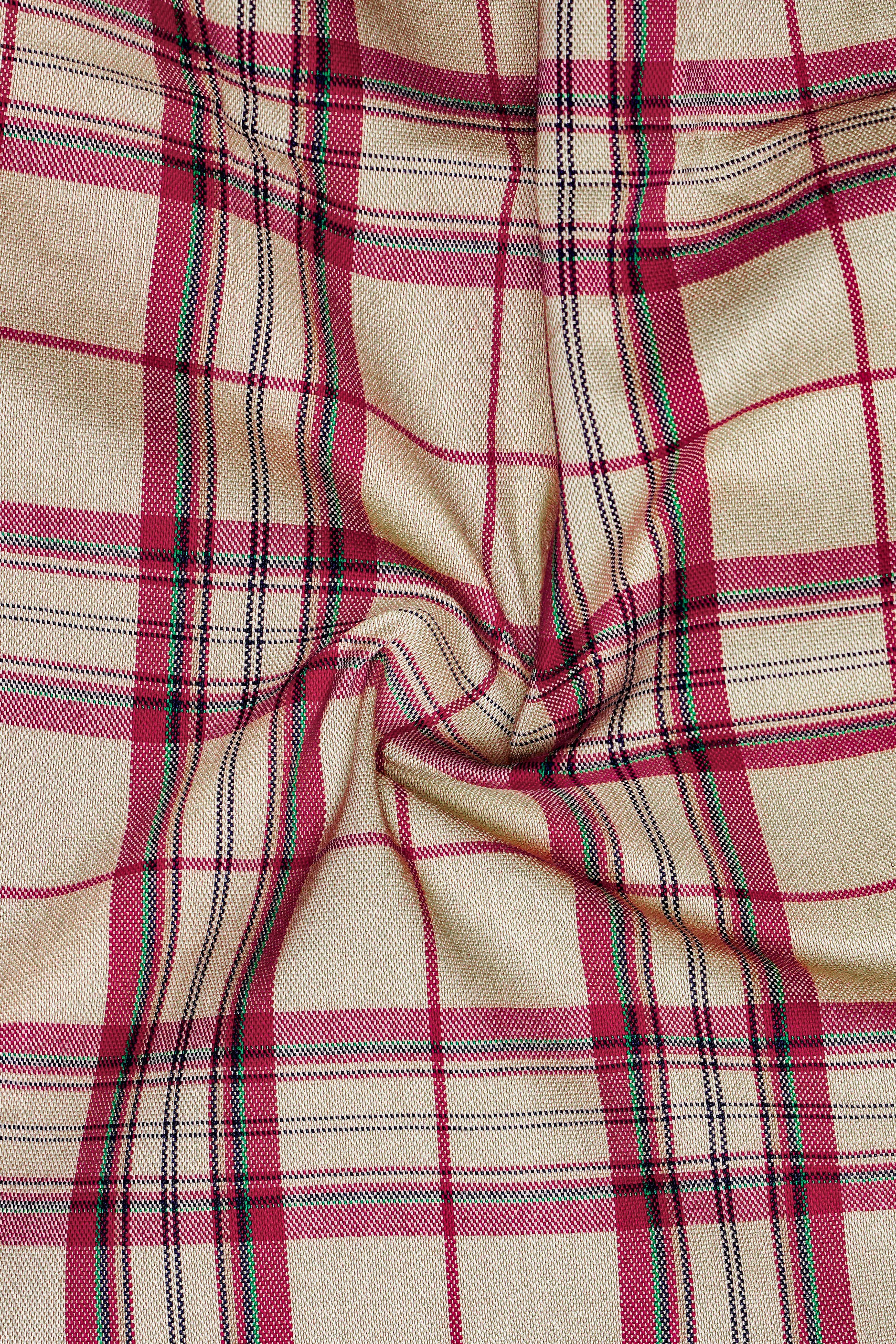 Spring Cream And Brick Pink Plaid Oxford Premium Cotton Semi Formal Designer Shirt