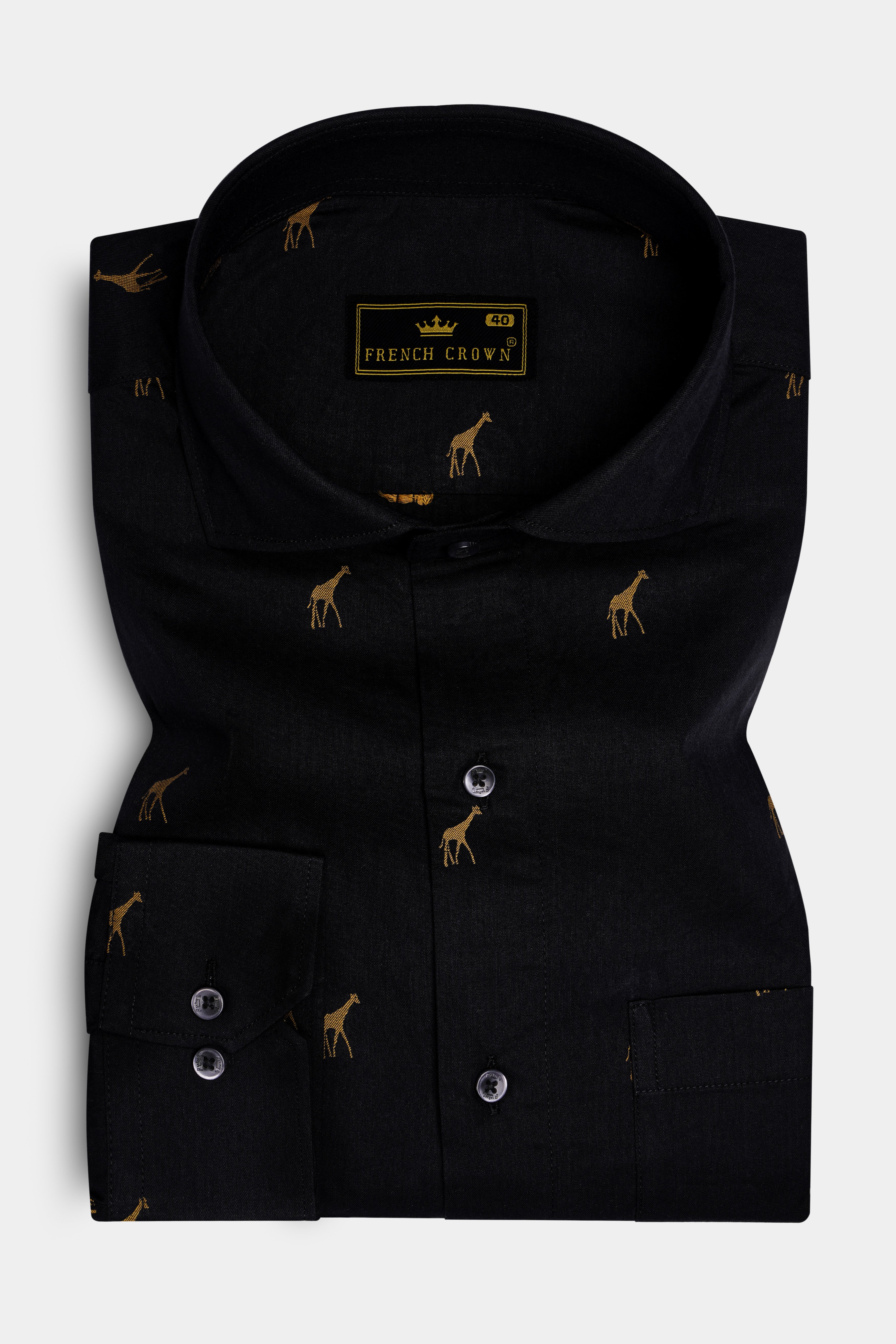 Giraffe Mystique-Jade Black Jacquard Butta Textured Premium Cotton Dress Shirt