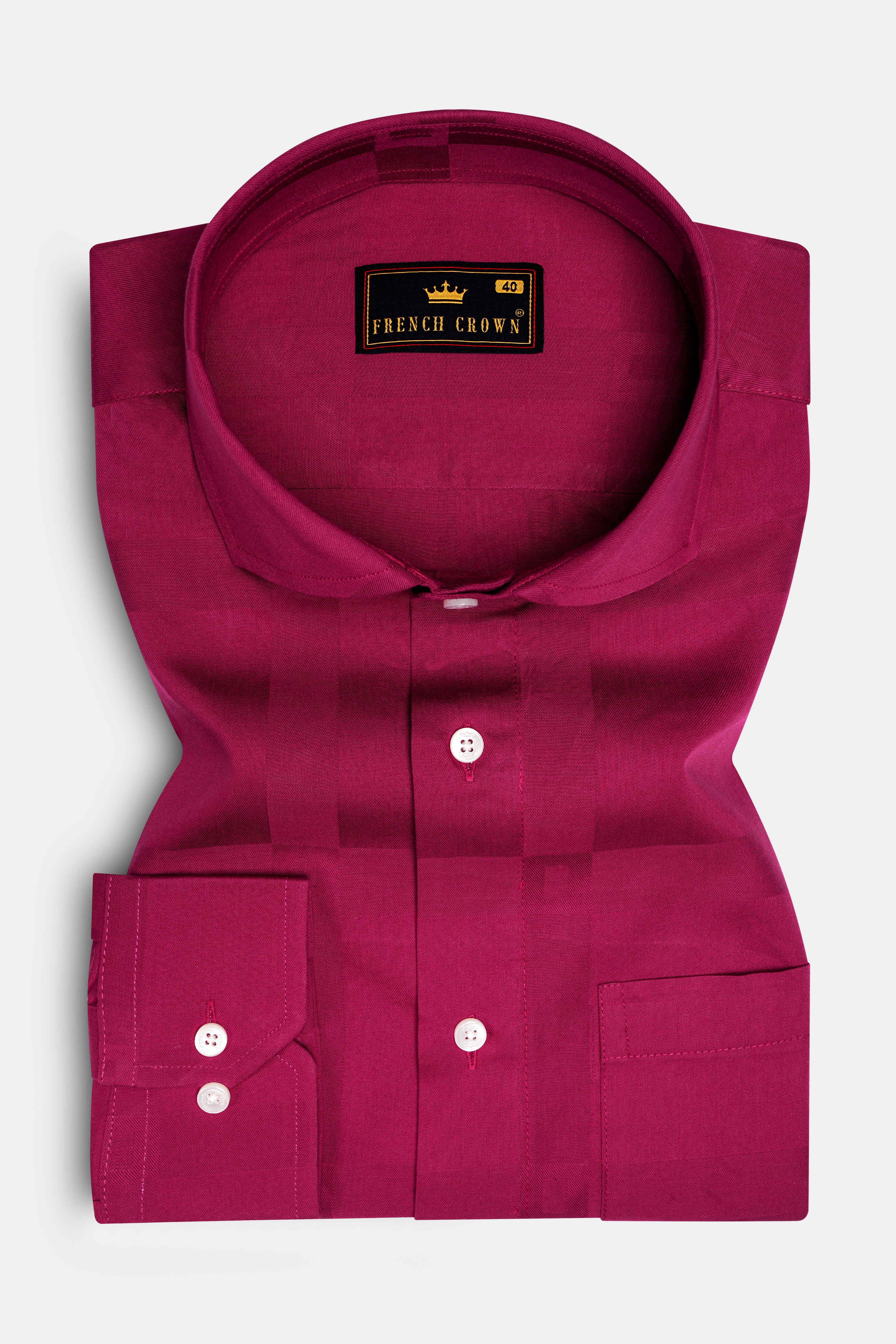 Violet Glow-Mulberry Pink Dobby Textured Premium Giza Cotton Dress Shirt