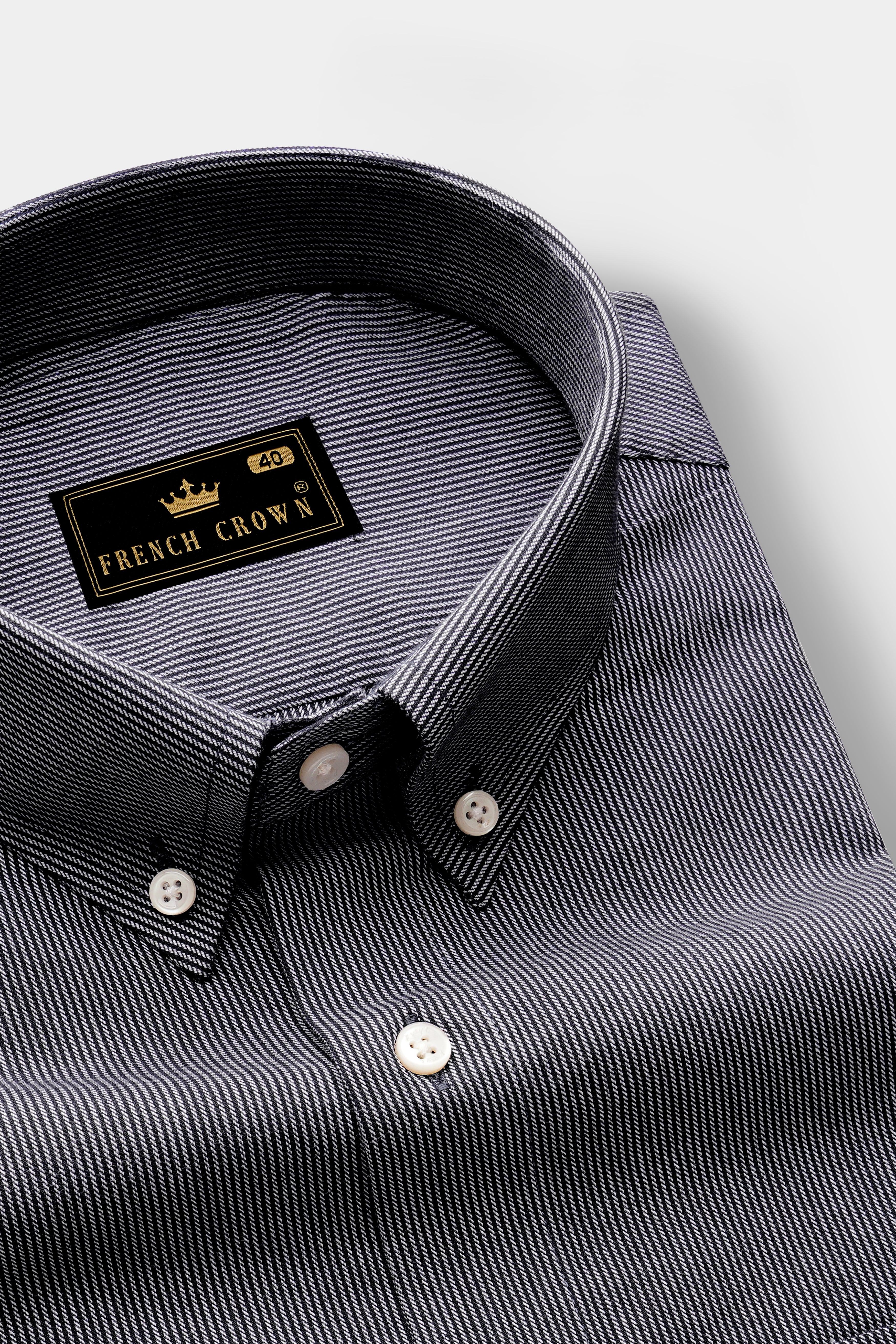 Ashmark-Gravel Gray Stripes Dobby Textured Premium Giza Cotton Dress Shirt