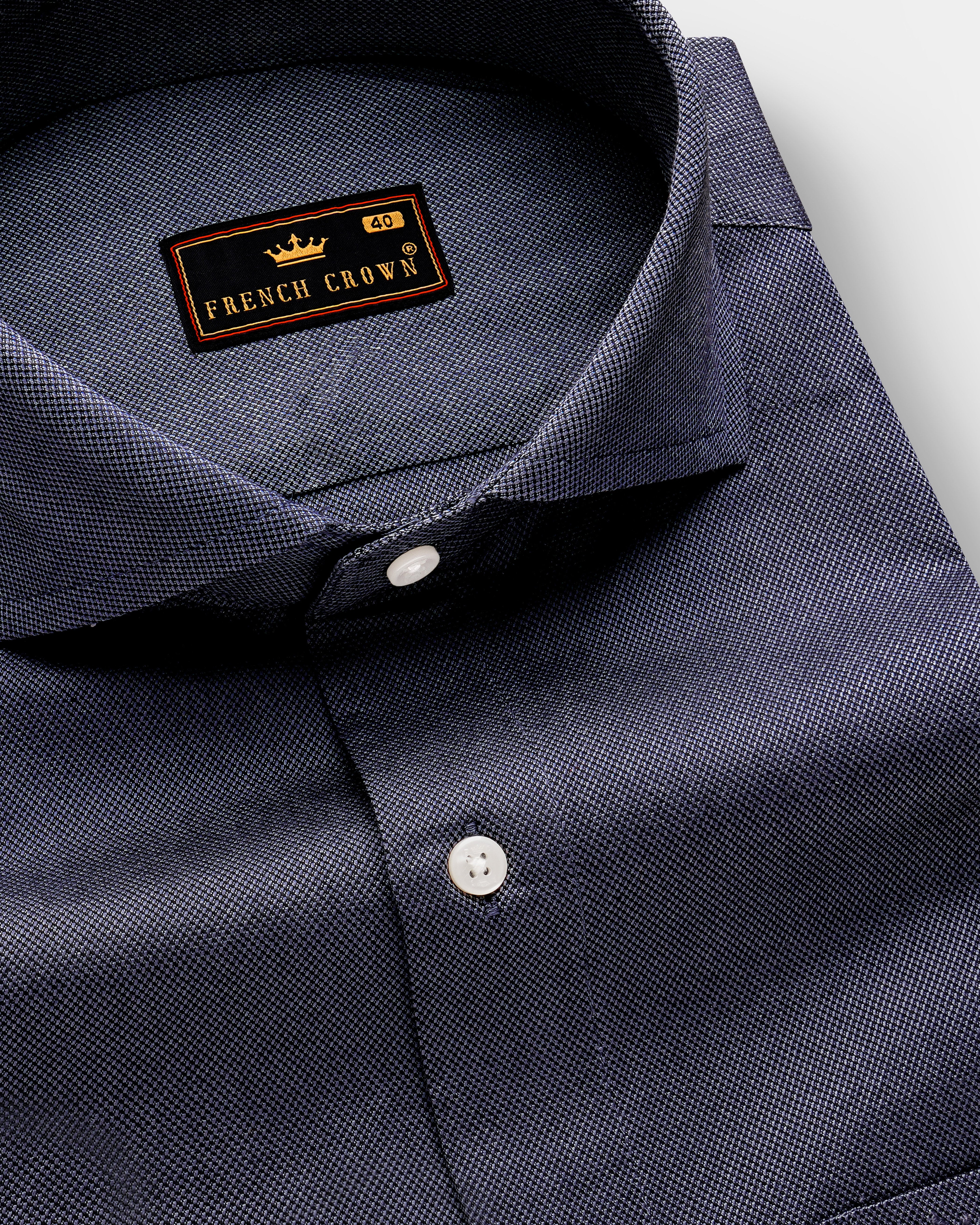 Baltic Sea Blue Dobby Textured Premium Giza Cotton Shirt